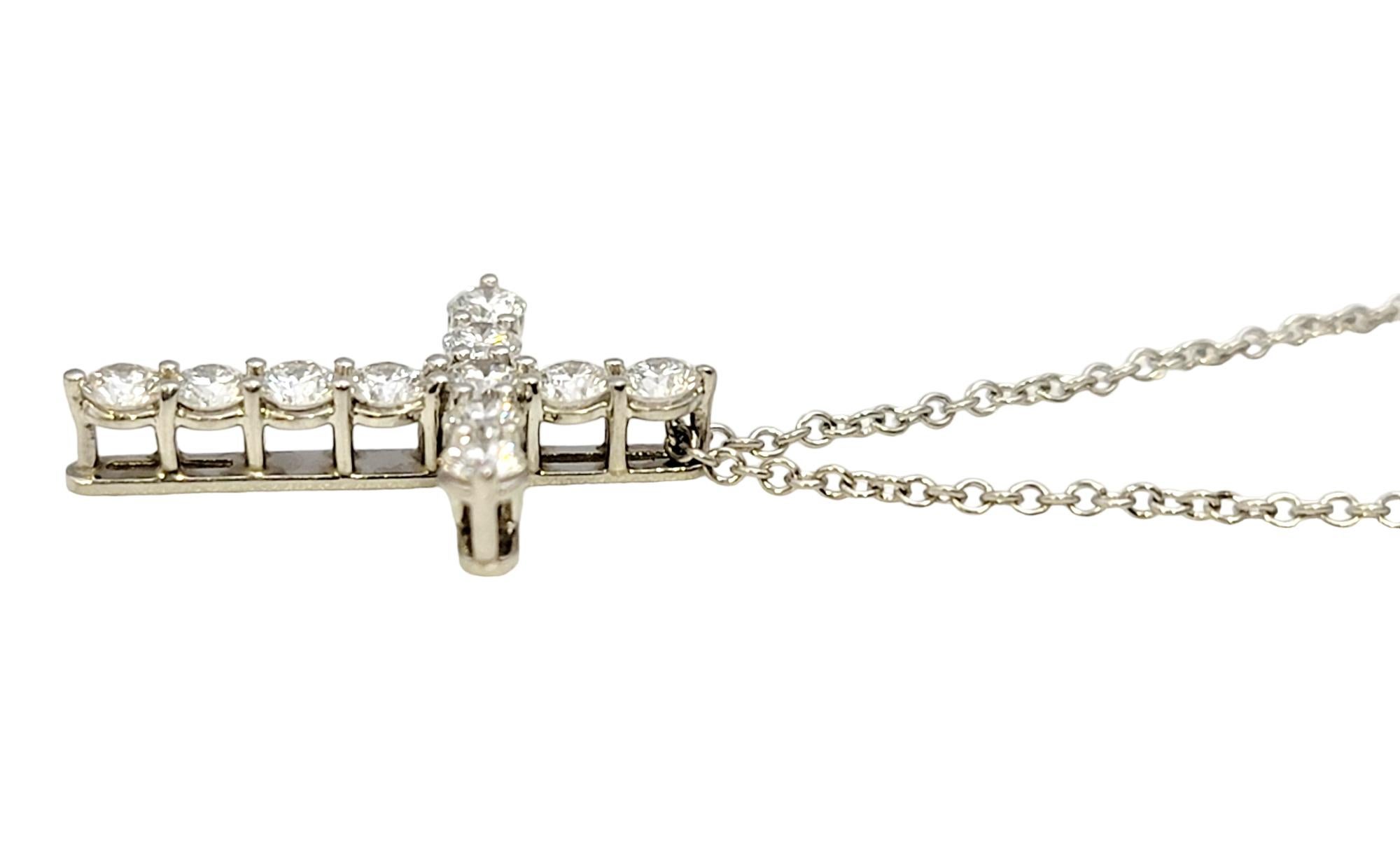 Contemporary Tiffany & Co. Diamond Cross Pendant Necklace in Polished Platinum G-H / VS1-VS2 For Sale