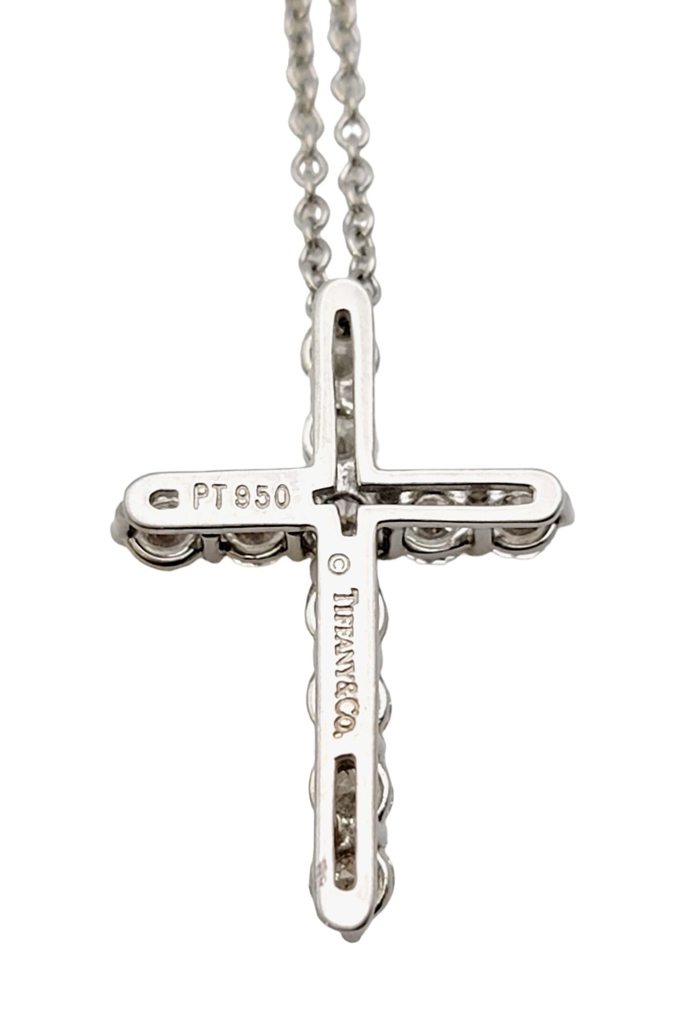 Women's or Men's Tiffany & Co. Diamond Cross Pendant Necklace in Polished Platinum G-H / VS1-VS2 For Sale