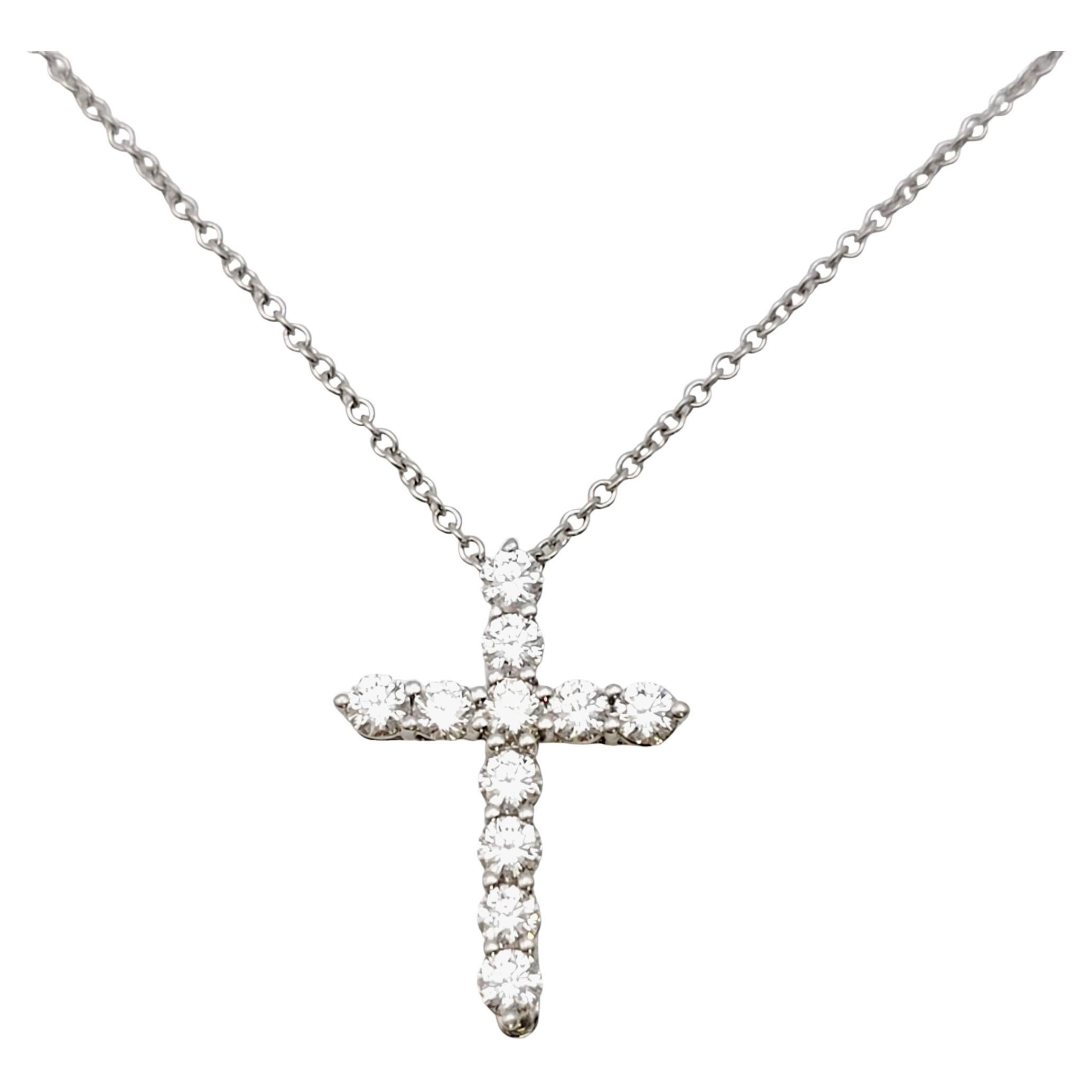 Tiffany & Co. Diamond Cross Pendant Necklace in Polished Platinum G-H / VS1-VS2 For Sale