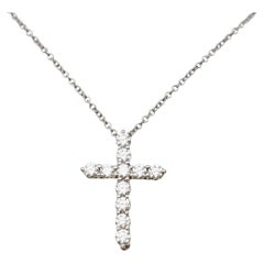Tiffany & Co. Diamond Cross Pendant Necklace in Polished Platinum G-H / VS1-VS2
