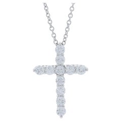 Vintage Tiffany & Co. Diamond Cross Pendant Necklace Platinum 950 Round .42 Carat Faith