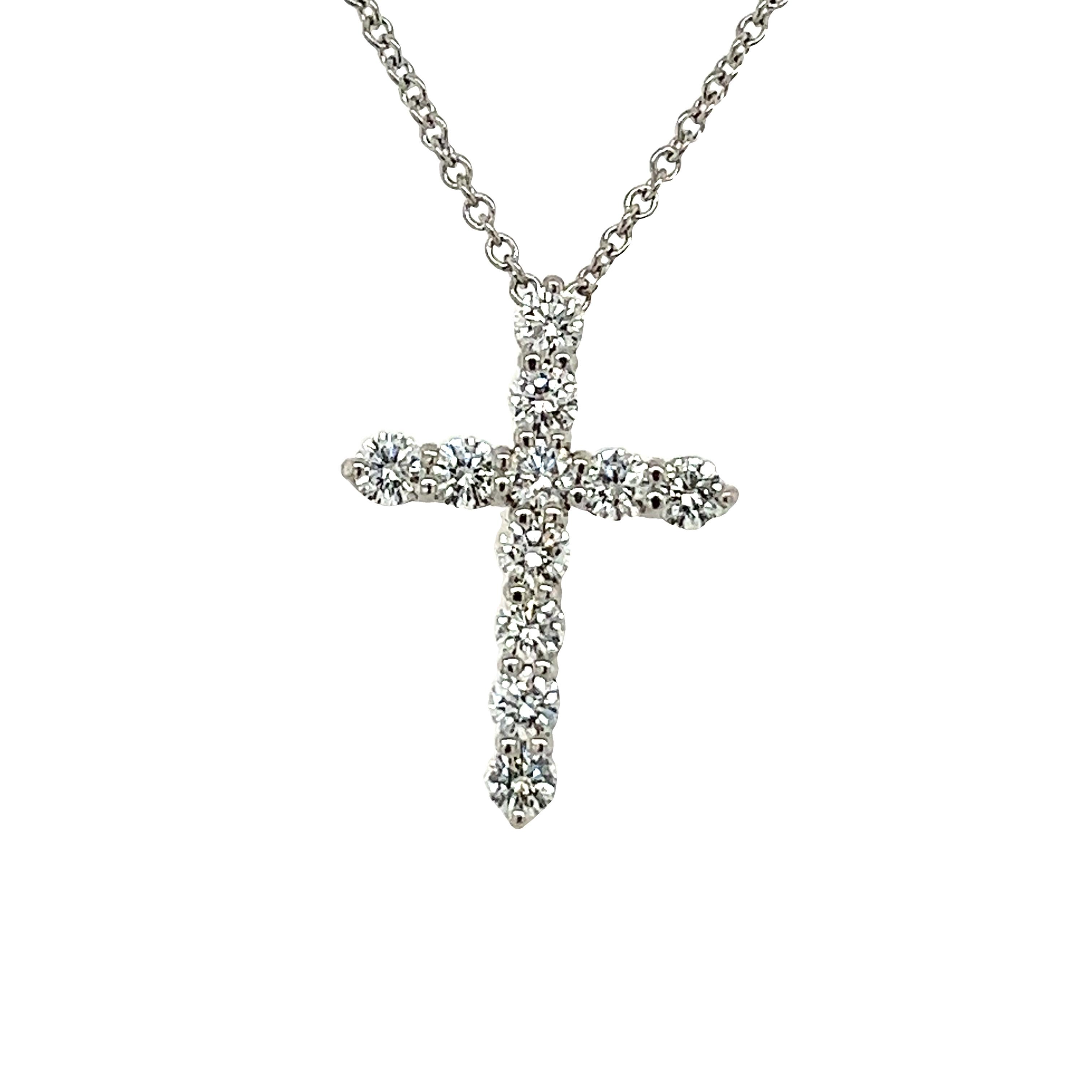 Round Cut Tiffany & Co. Diamond Cross Pendant set with 0.42ct Round Diamonds For Sale