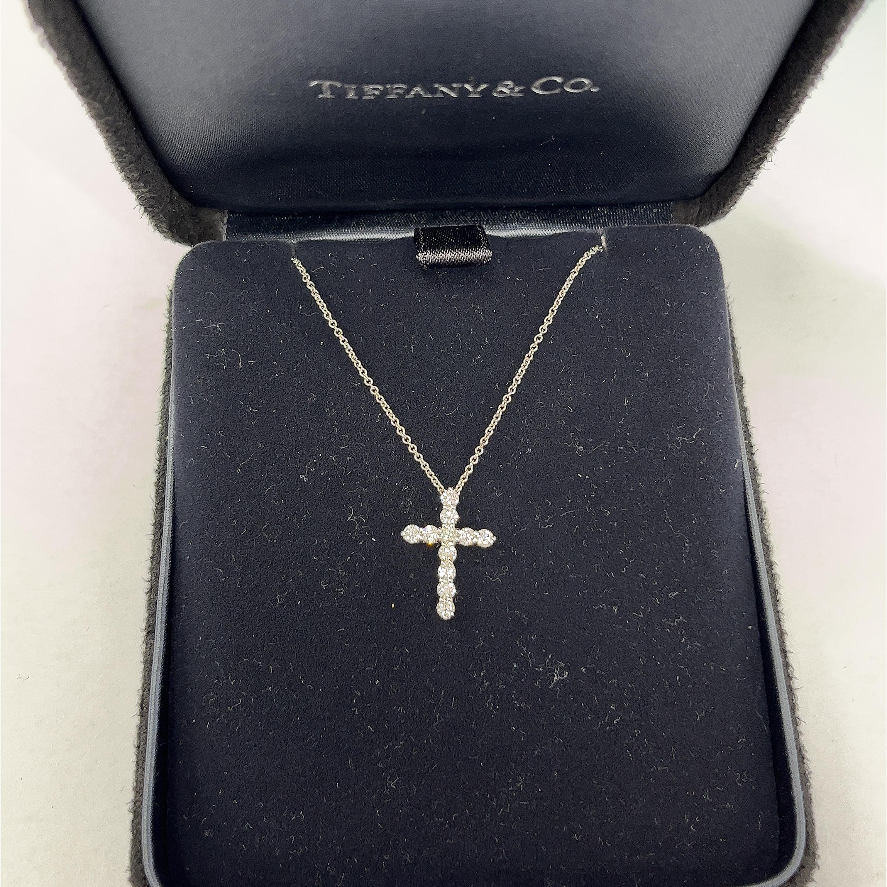 Tiffany & Co. Diamond Cross Pendant set with 0.42ct Round Diamonds For Sale 4