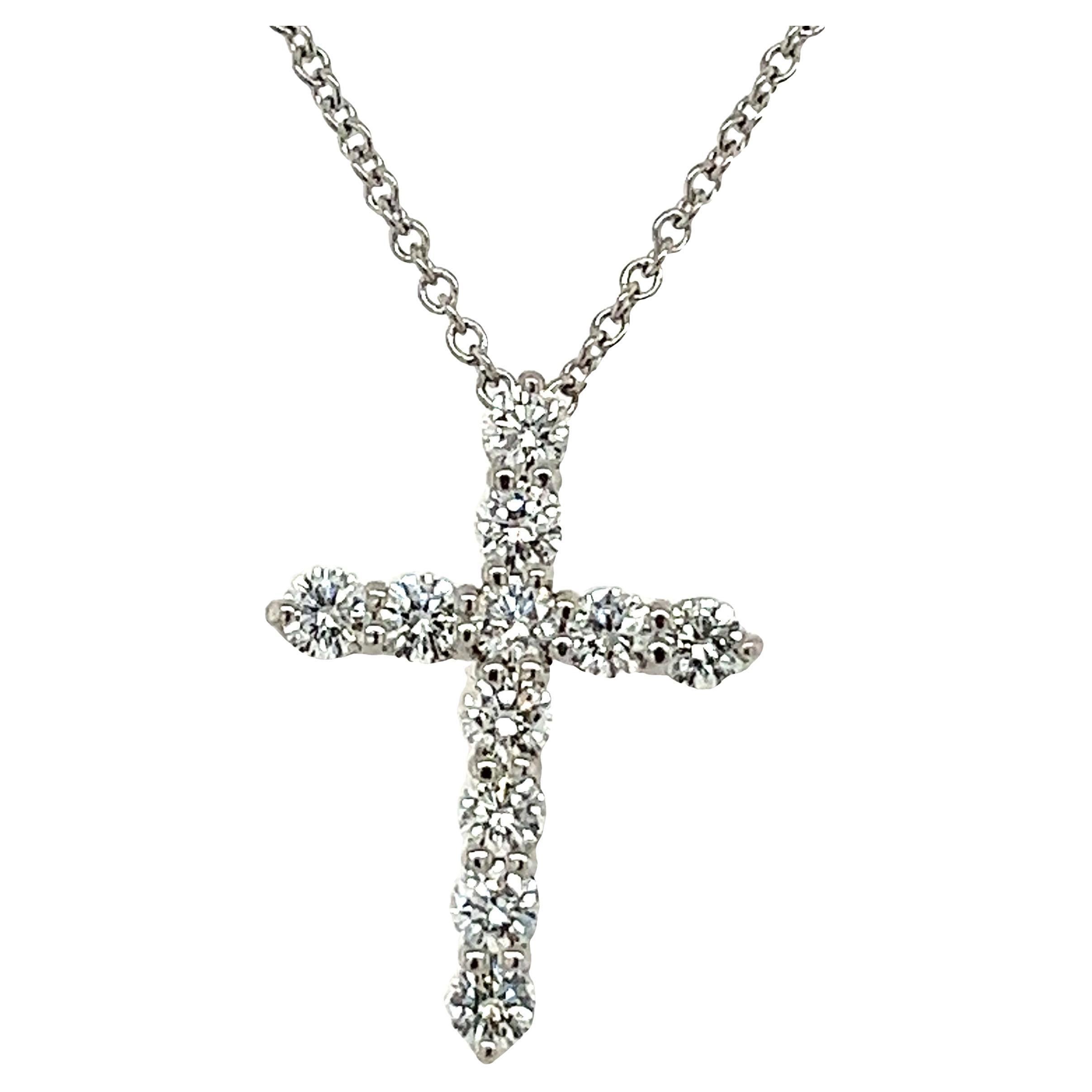 Tiffany & Co. Diamond Cross Pendant set with 0.42ct Round Diamonds For Sale
