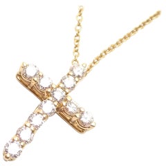 Vintage Tiffany & Co. Diamond Cross Pendant Yellow Gold Chain Necklace