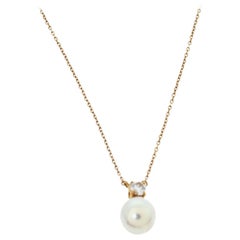 Tiffany & Co Diamond Cultured Pearl 18K Yellow Gold Pendant Necklace
