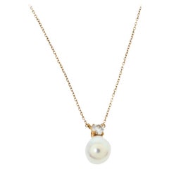 Tiffany & Co Diamond Cultured Pearl 18K Yellow Gold Pendant Necklace