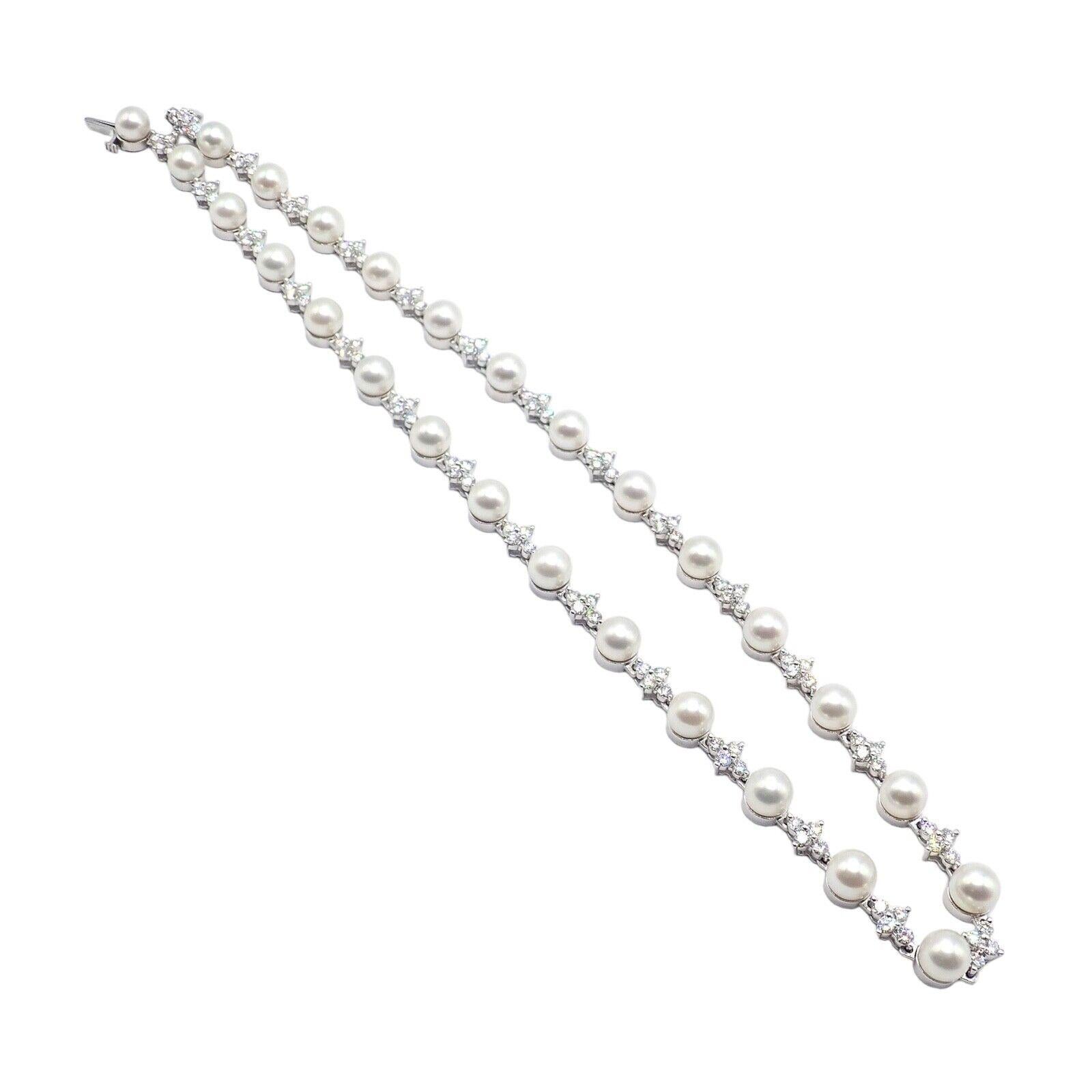 Tiffany & Co Aria Diamond Cultured Pearl Platinum Necklace For Sale 4