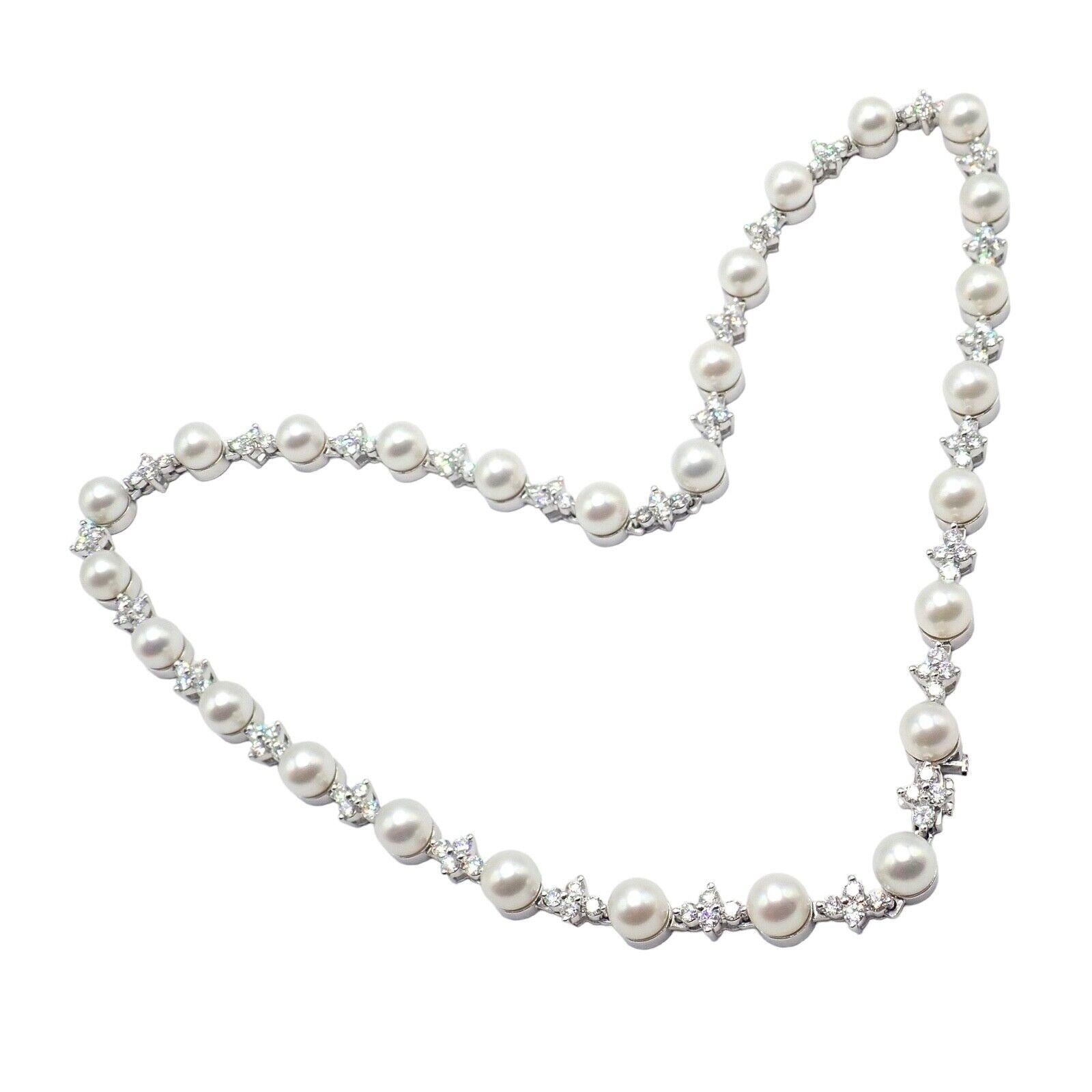 Tiffany & Co Aria Diamond Cultured Pearl Platinum Necklace For Sale 5