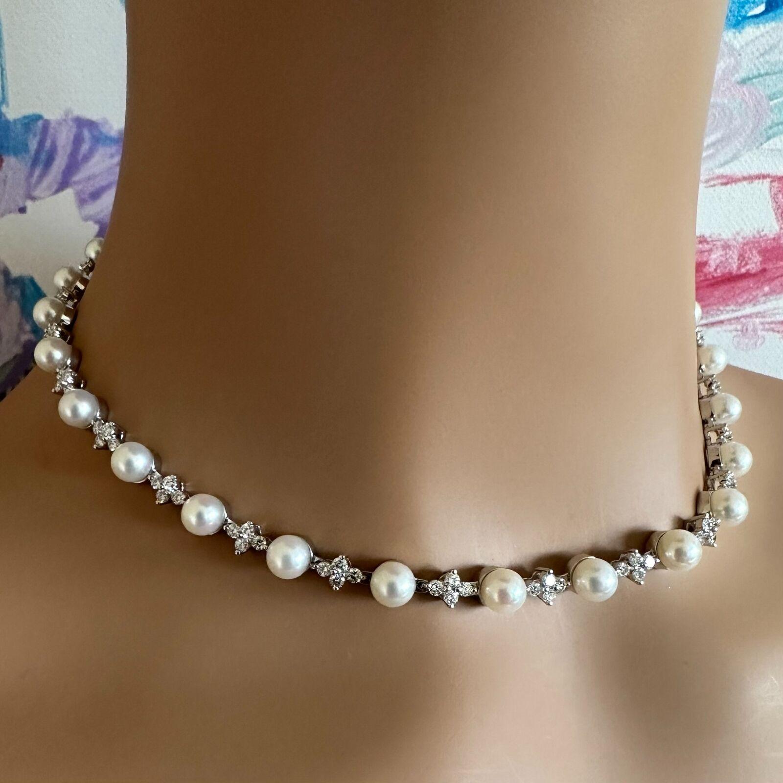 Women's or Men's Tiffany & Co Aria Diamond Cultured Pearl Platinum Necklace For Sale