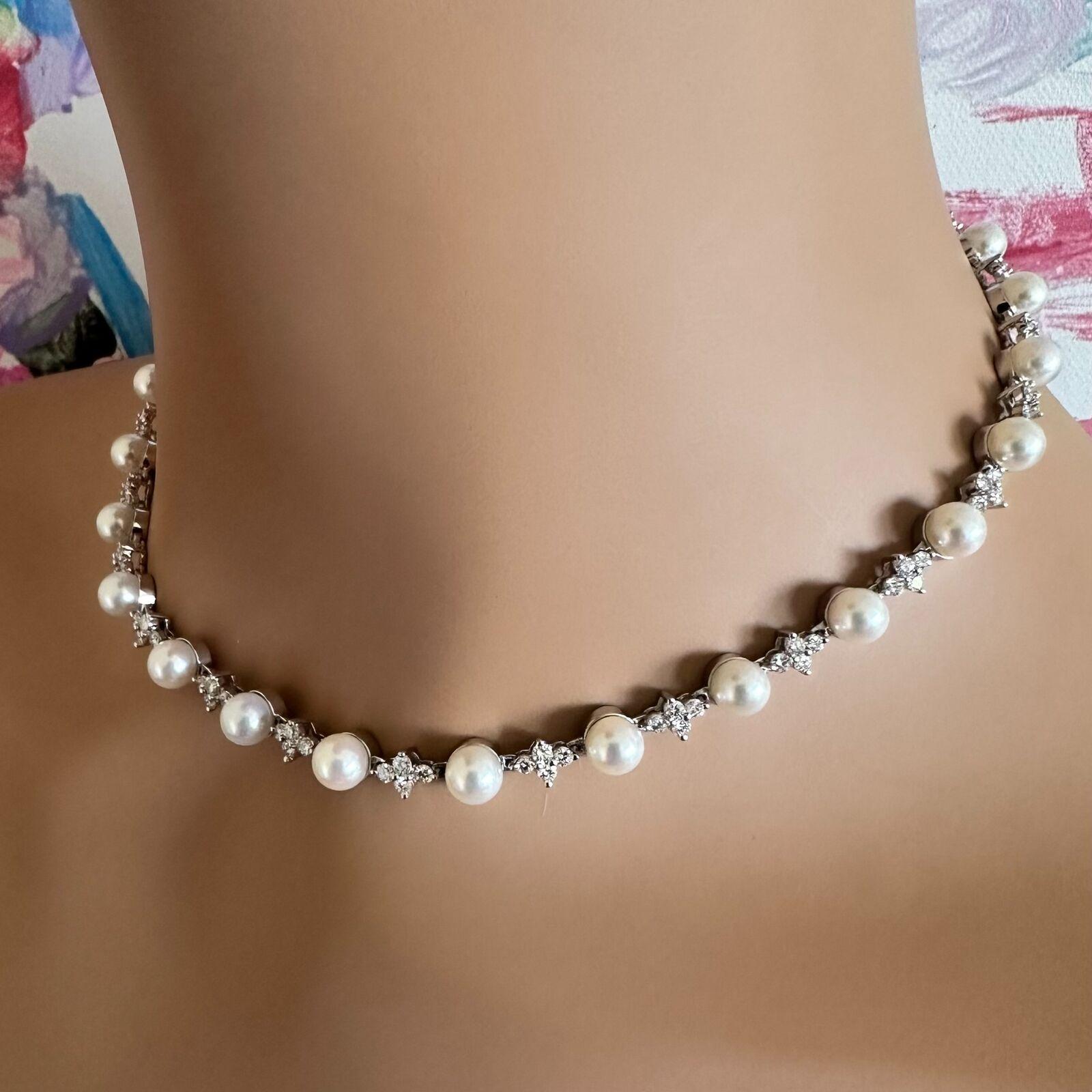 Tiffany & Co Aria Diamond Cultured Pearl Platinum Necklace For Sale 1