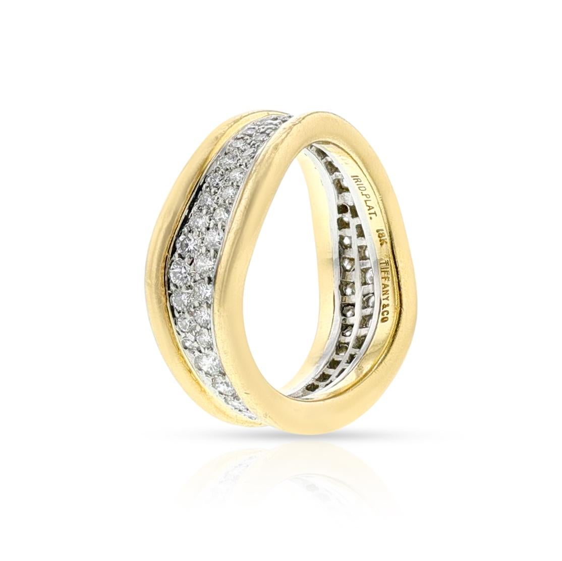 Round Cut Tiffany & Co. Diamond Curved Ring, 18k, Platinum For Sale