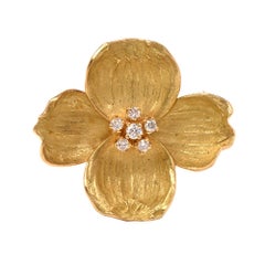 Vintage Tiffany & Co. Diamond Dogwood Flower 18 Karat Yellow Gold Brooch Pin