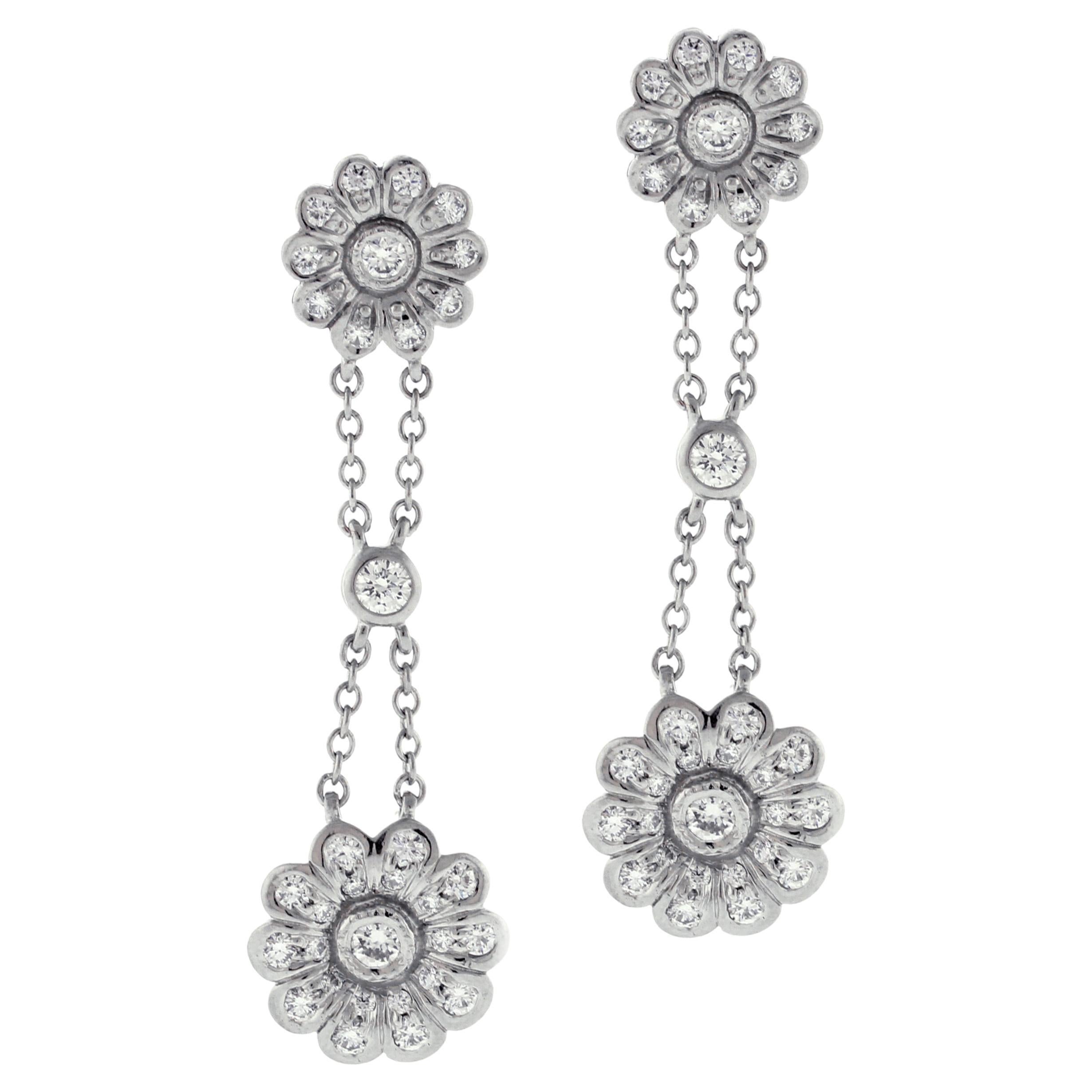 Tiffany & Co Diamond Double Rose Drop Earrings
