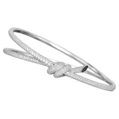 Tiffany & Co. Diamond Double Row Knot Bangle Bracelet 18K White Gold 4.11 Carats