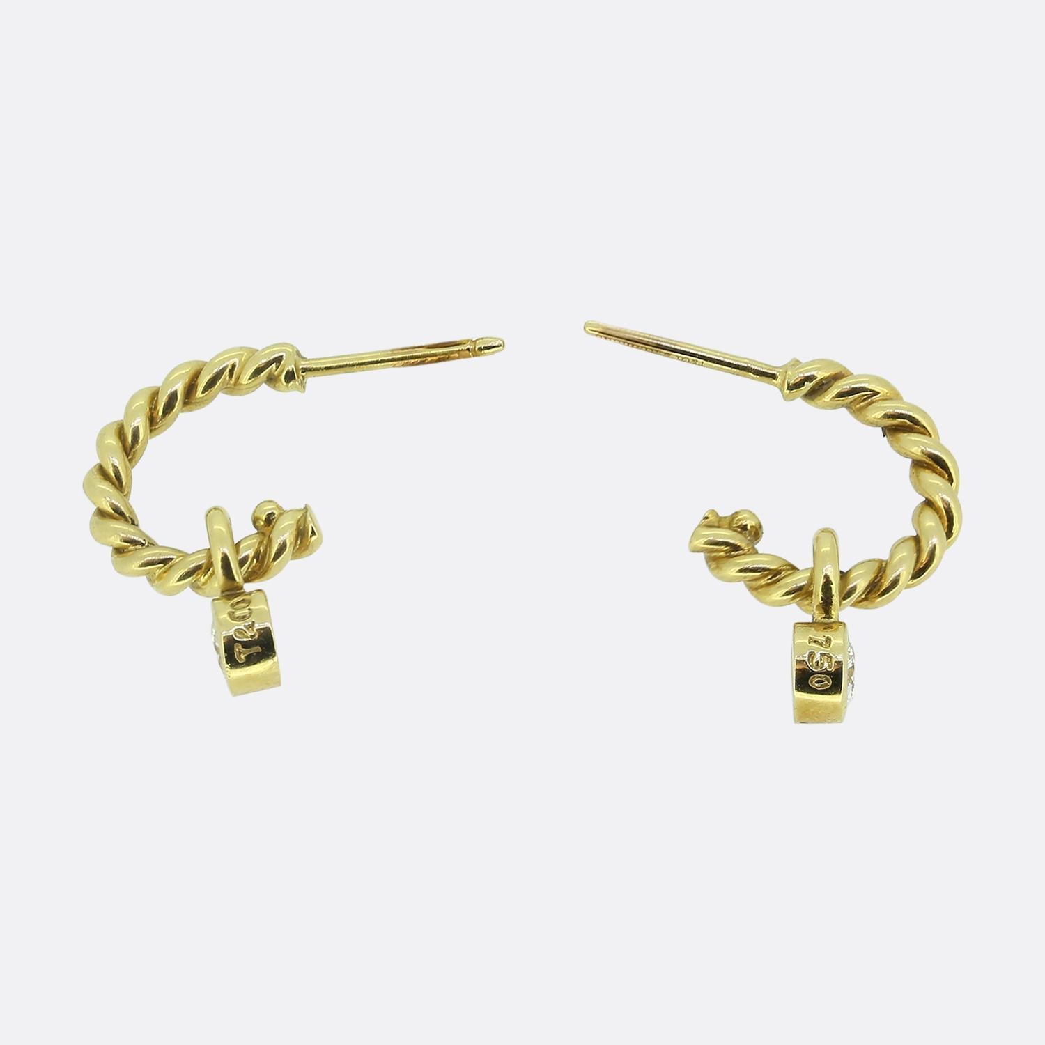 Brilliant Cut Tiffany & Co. Diamond Drop Hoop Earrings For Sale