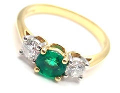 Tiffany & Co. Diamond Emerald Three-Stone Platinum Yellow Gold Band Ring