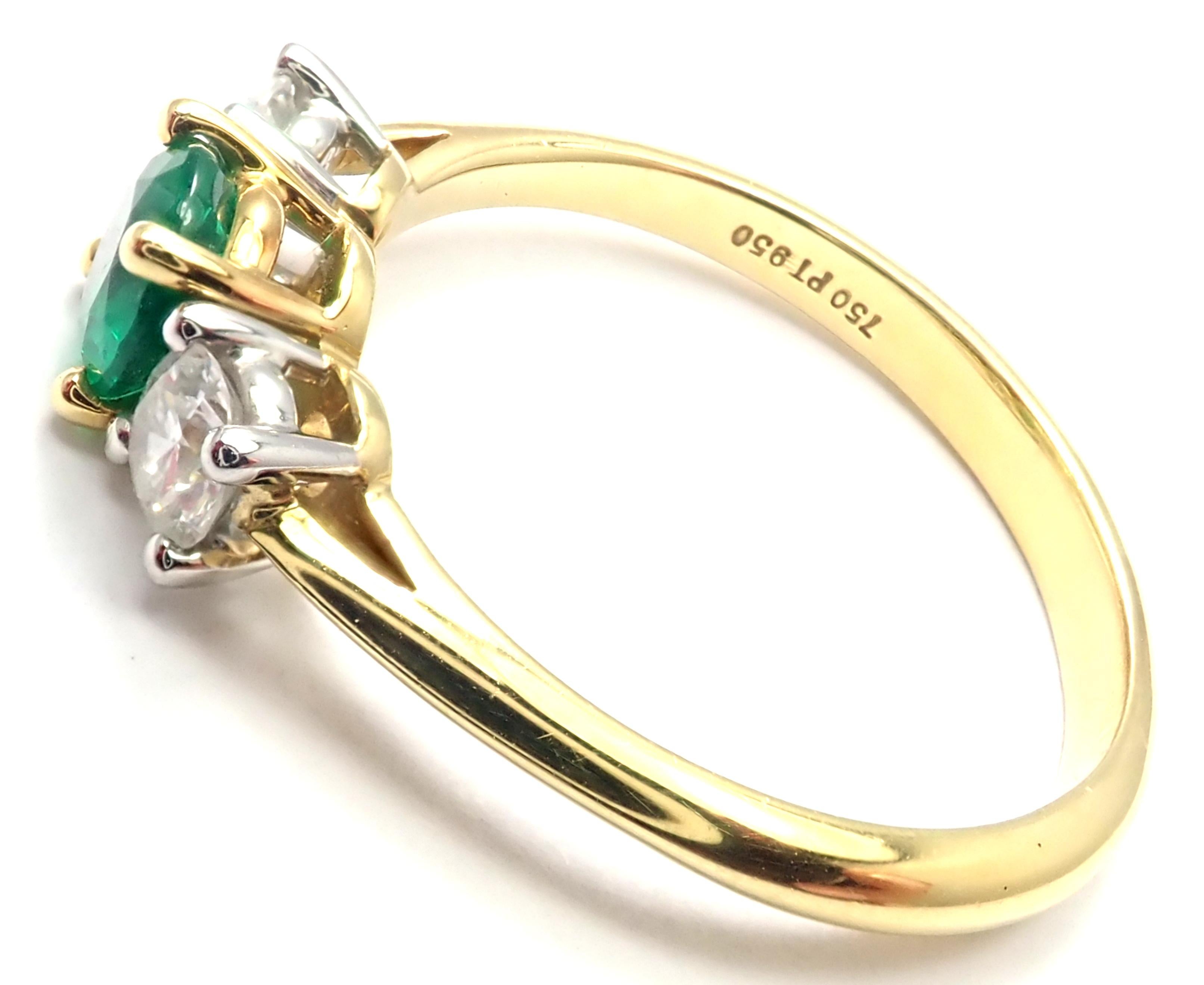 Women's or Men's Tiffany & Co. Diamond Emerald Three-Stone Platinum Yellow Gold Band Ring