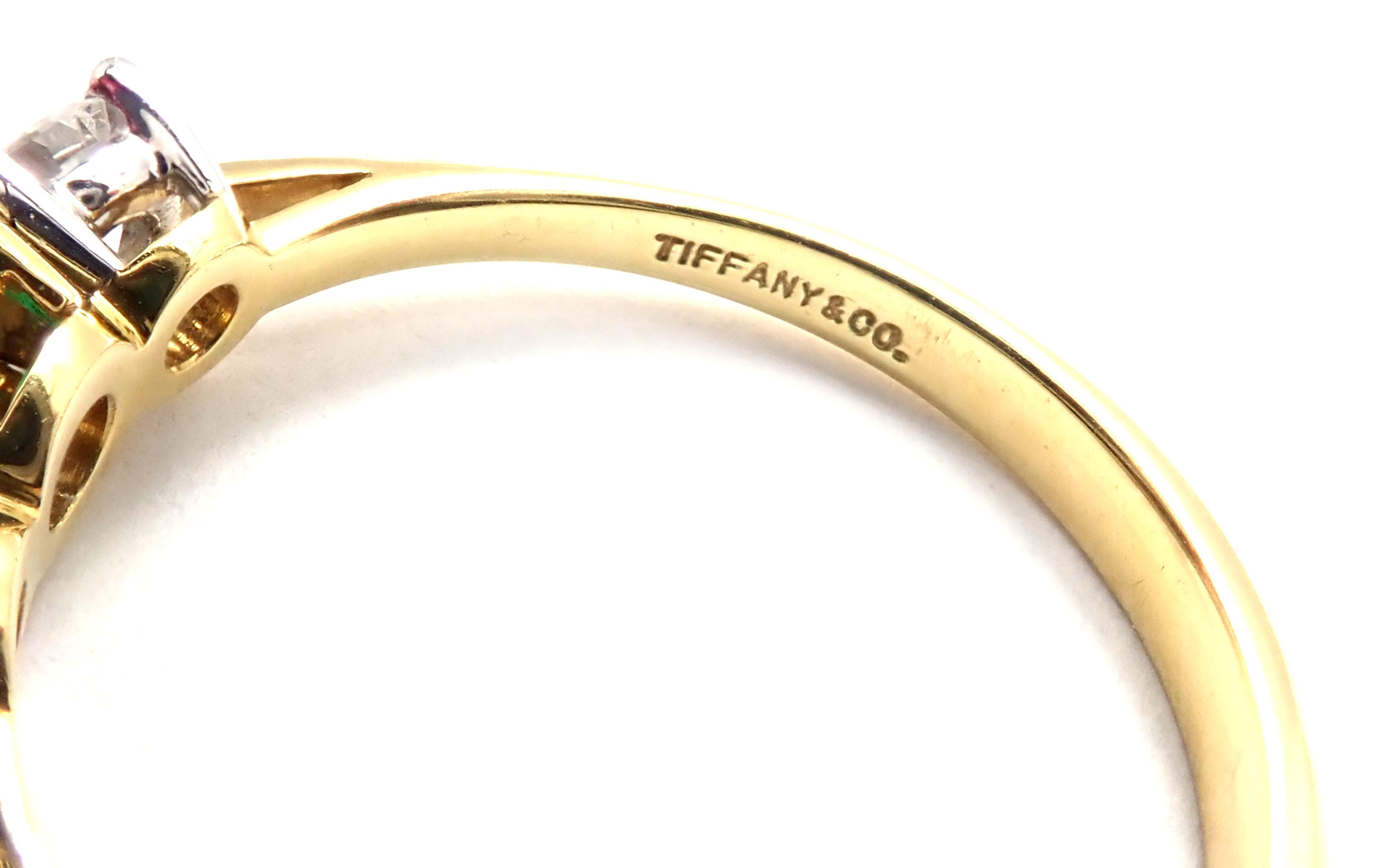 Tiffany & Co. Diamond Emerald Three-Stone Platinum Yellow Gold Band Ring 1