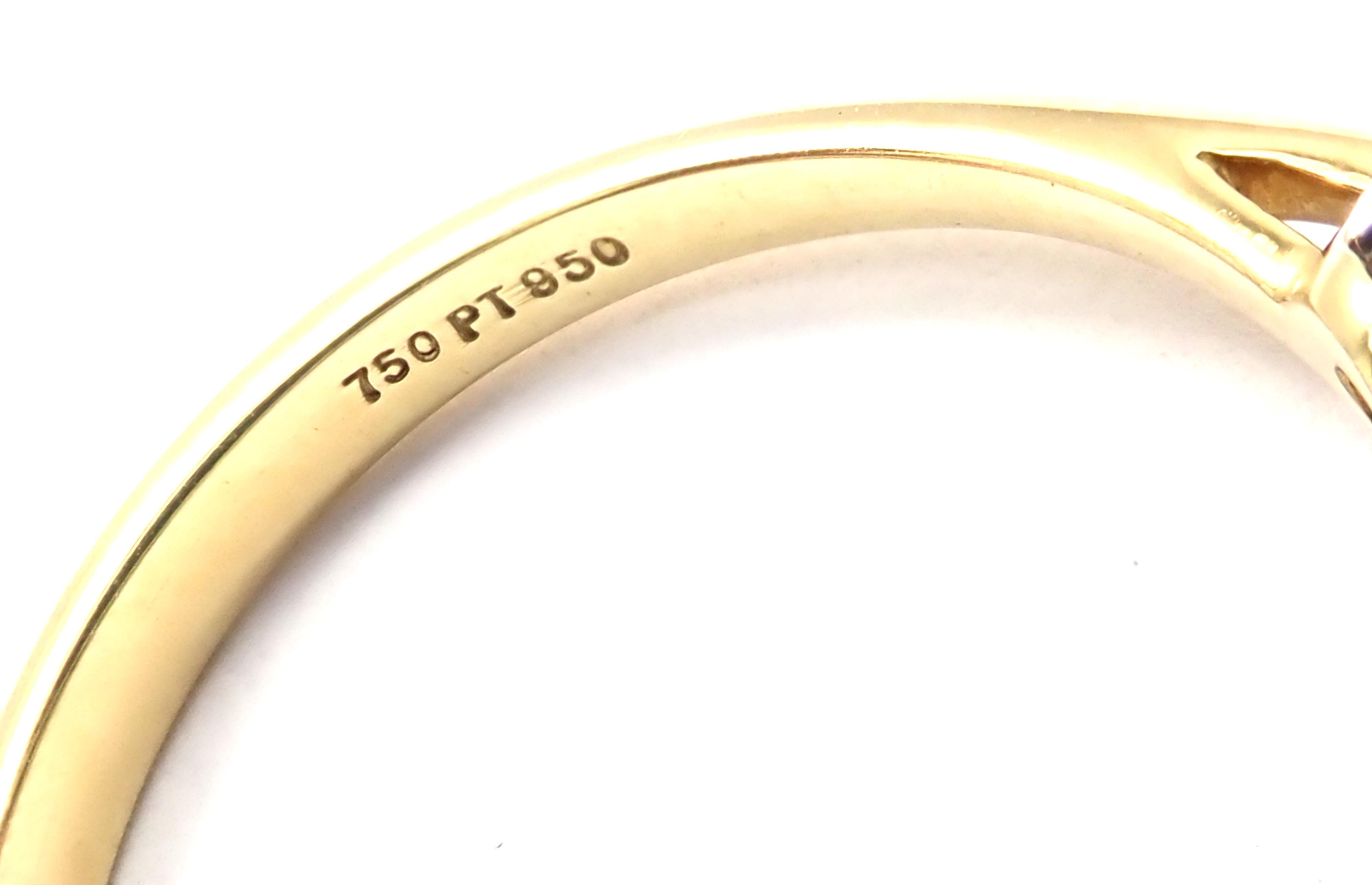 Tiffany & Co. Diamond Emerald Three-Stone Platinum Yellow Gold Band Ring 2