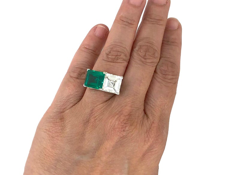 Emerald Cut Tiffany & Co. Diamond, Emerald Twin Ring For Sale