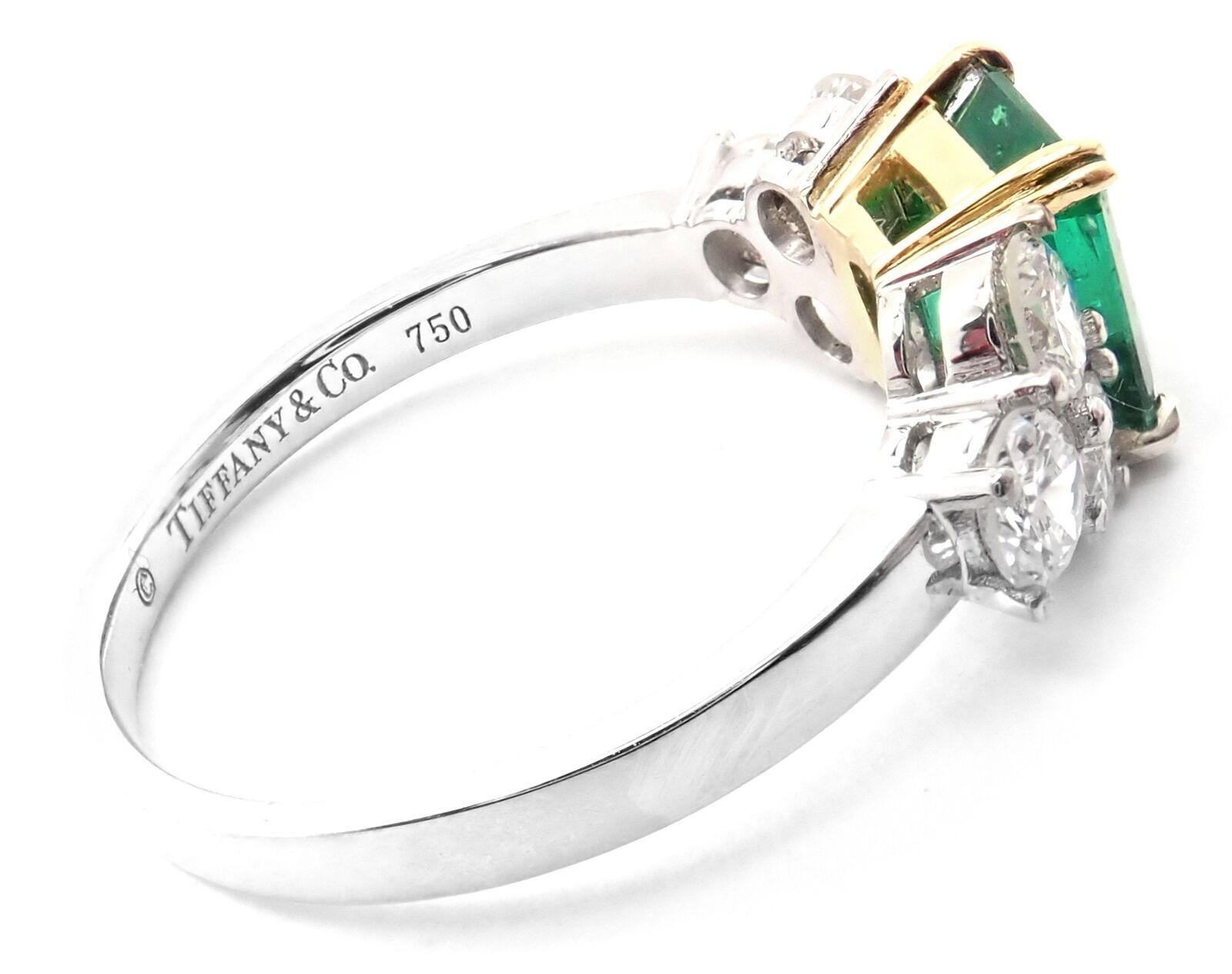 18k White & Yellow Gold Diamond Emerald Cocktail Ring.
With 6 Round Brilliant Cut Diamond VS1 clarity, G color, Total weight Approx .72ctw
1 emerald cut emerald approximately 2ct
Measurements:
Ring Size: 7 3/4
Weight:  4 grams
Width at Top: