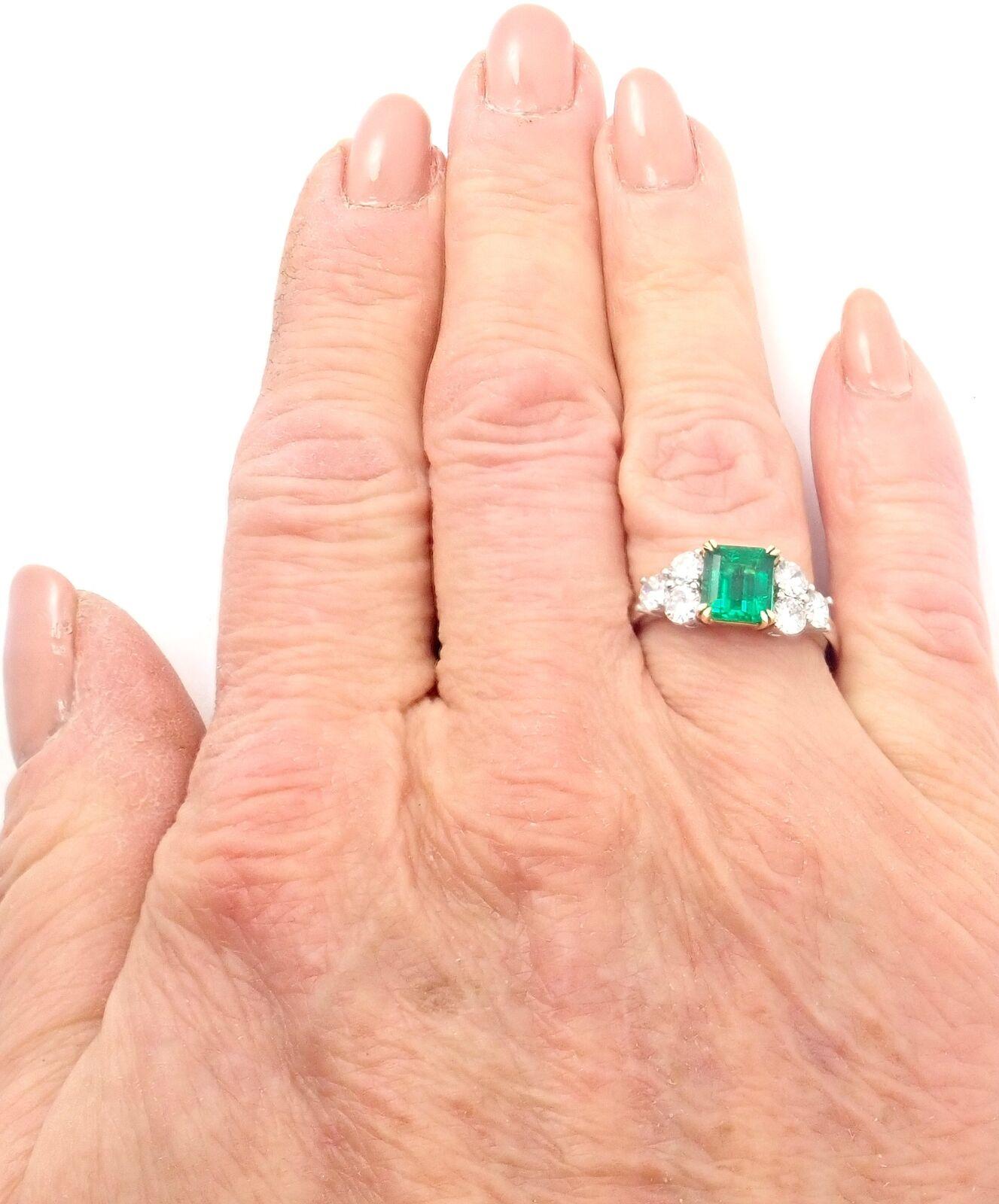 Brilliant Cut Tiffany & Co Diamond Emerald White And Yellow Gold Cocktail Ring