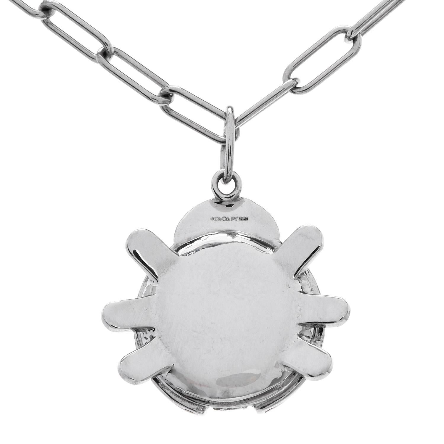 Modern Tiffany & Co. Diamond Enamel Platinum Ladybug Charm Pendant Chain Necklace