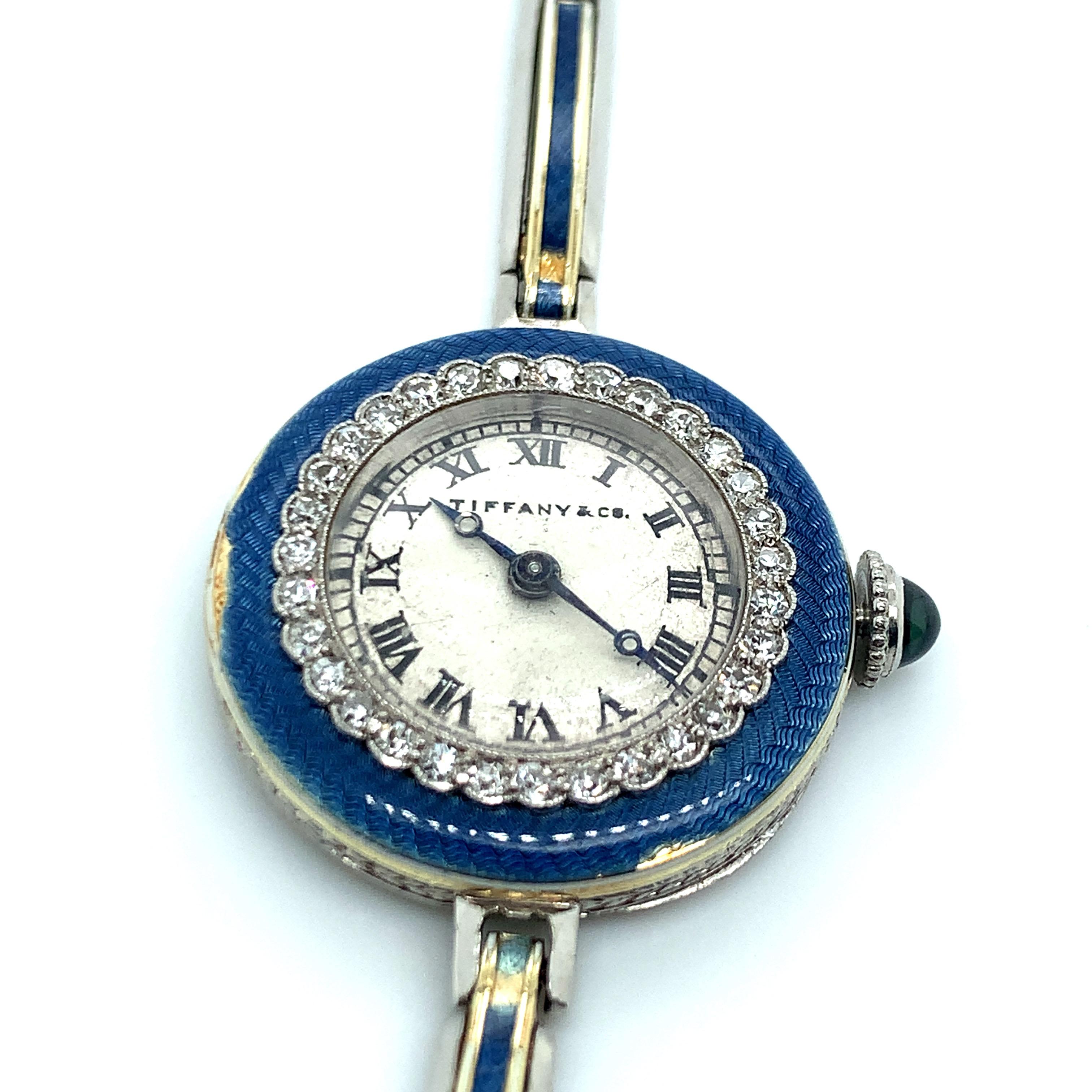 Tiffany & Co. Diamond Enamel Watch In Good Condition For Sale In New York, NY