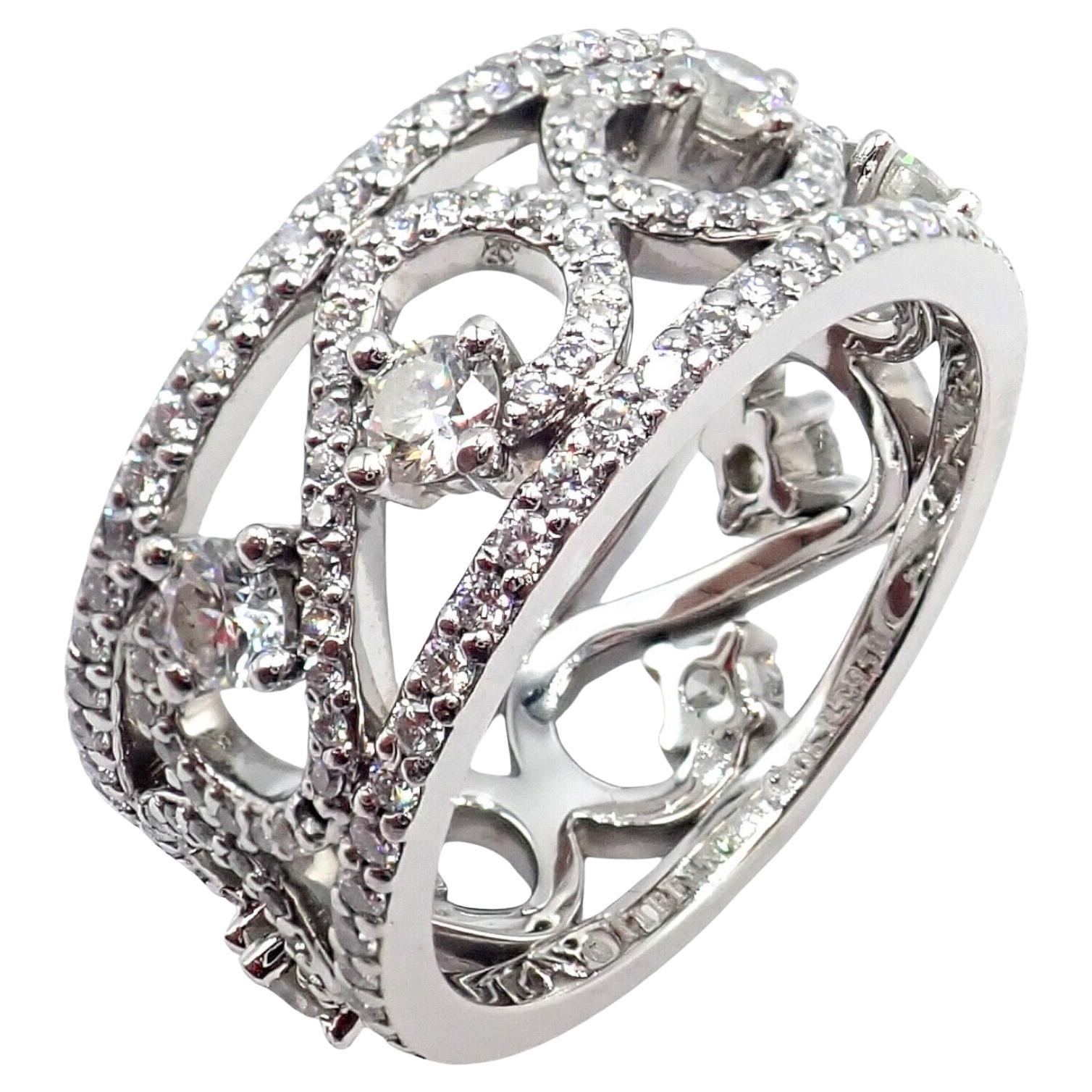 Tiffany & Co Platinum Diamond Enchant Scroll Wide Band Ring. 
With 218 Round Brilliant Cut Diamond VS1 clarity, G color, Total weight Approx 1.70ctw
The Authentic Tiffany & Co Platinum Diamond Eternal Enchant Wide Band Ring is a testament to