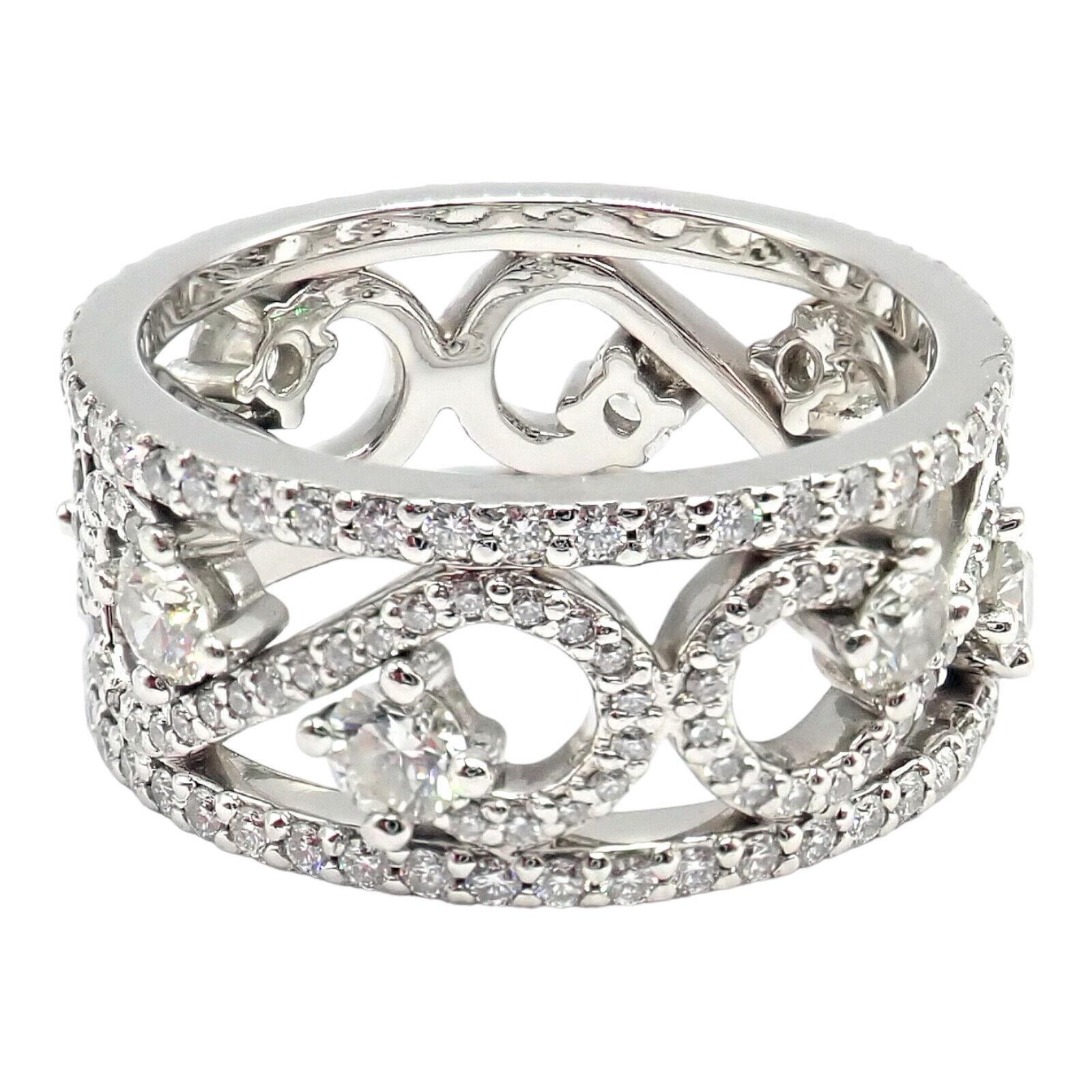 Brilliant Cut Tiffany & Co Diamond Enchant Scroll Wide Platinum Band Ring For Sale