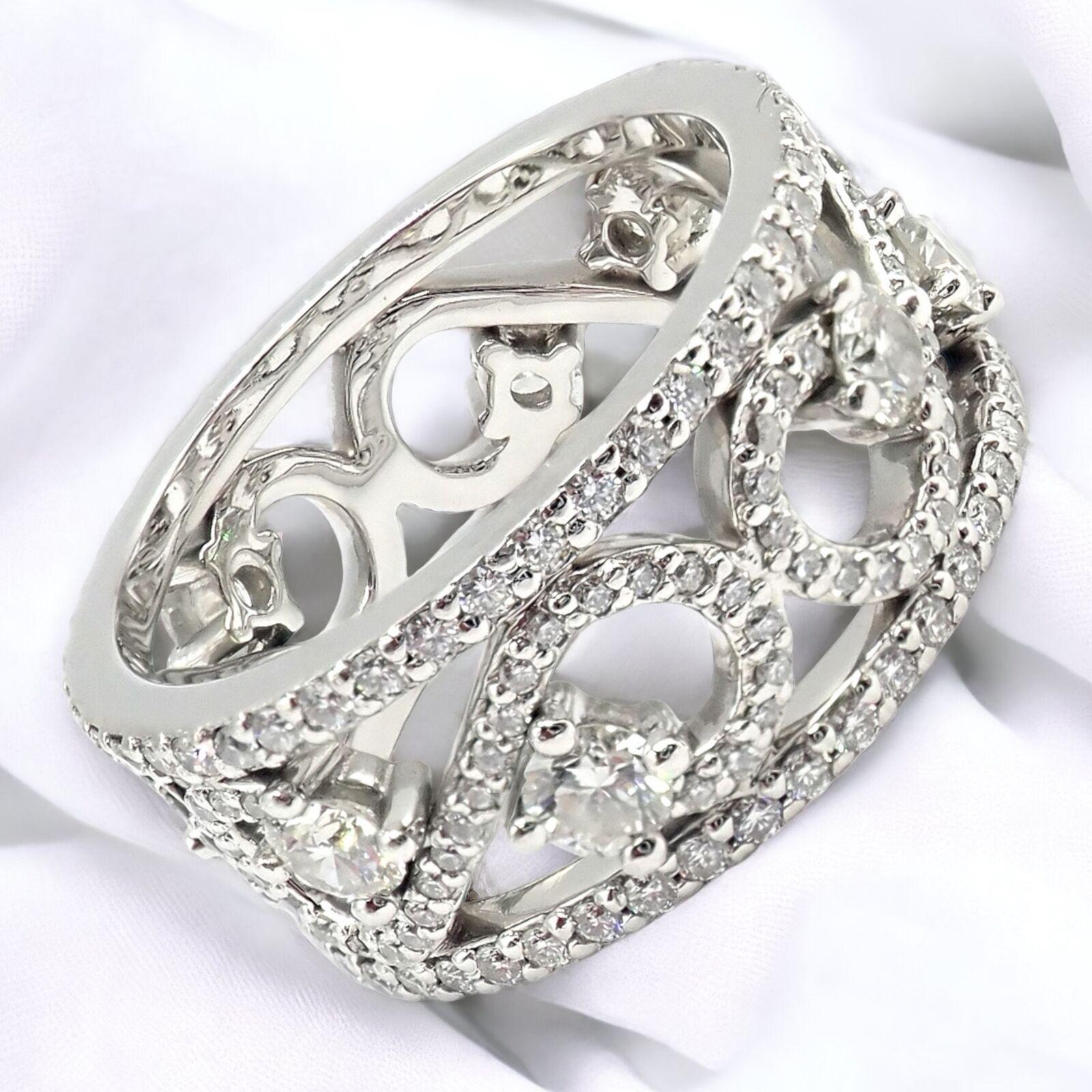 Tiffany & Co Diamond Enchant Scroll Wide Platinum Band Ring In Excellent Condition For Sale In Holland, PA