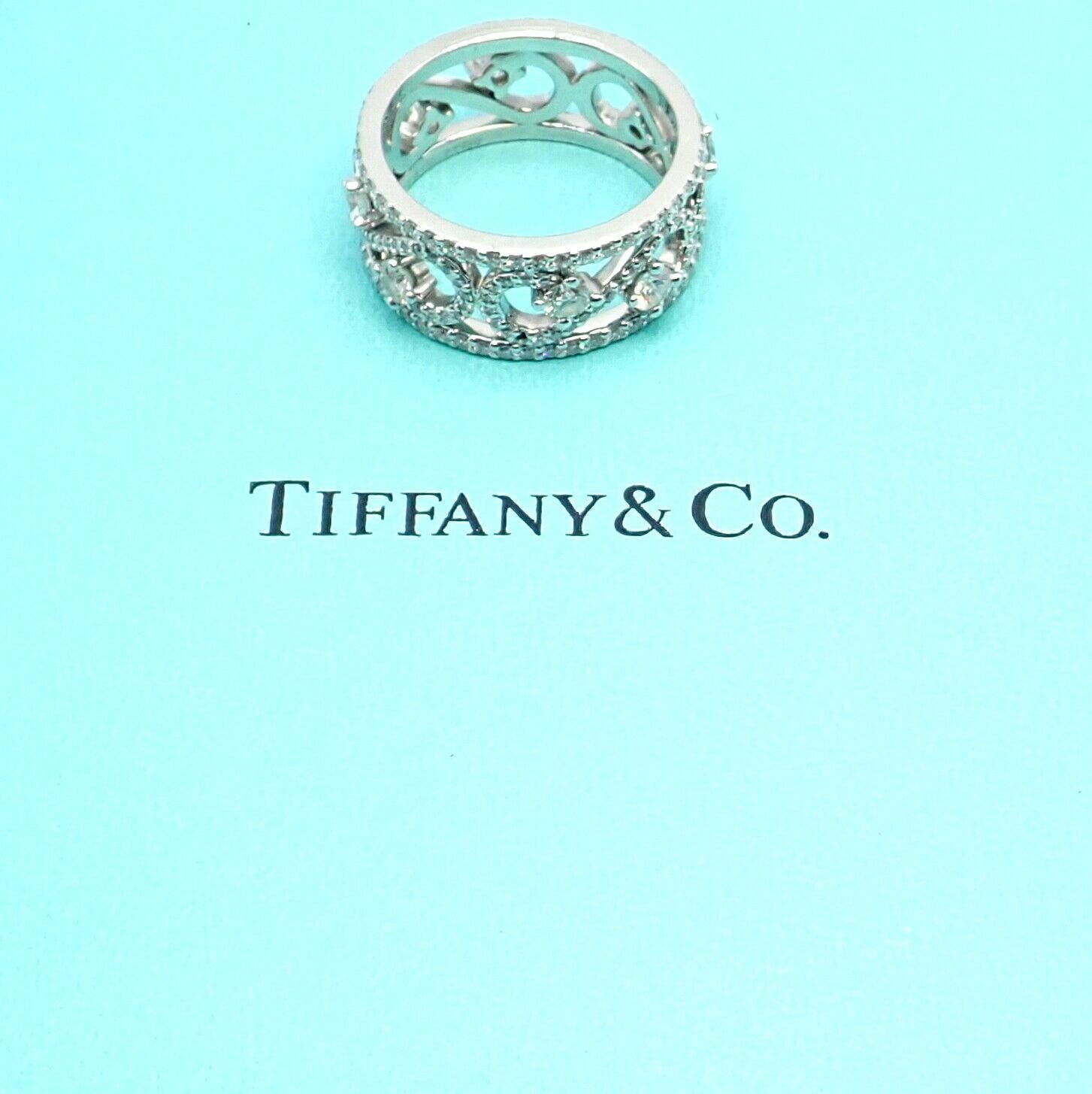Women's or Men's Tiffany & Co Diamond Enchant Scroll Wide Platinum Band Ring For Sale