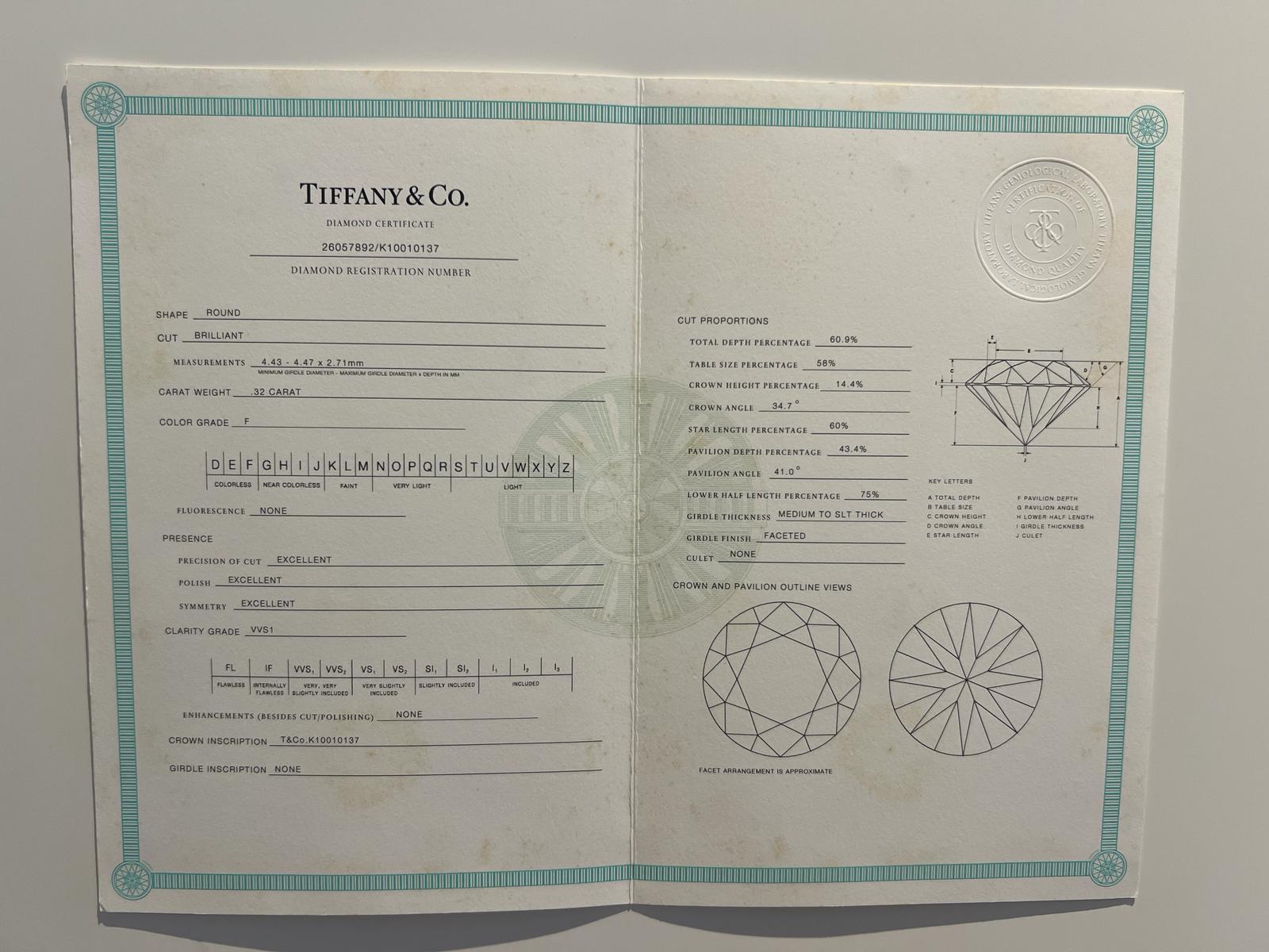 Tiffany & Co, bague de fiançailles diamant 0.32 carat Pour femmes en vente