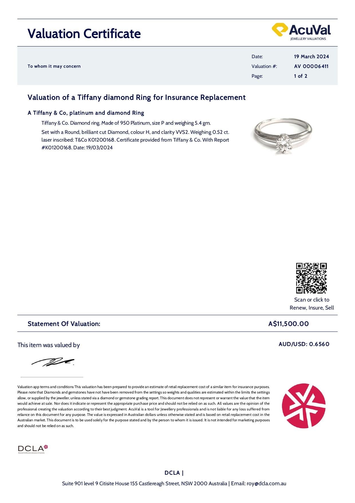 Tiffany & Co Diamant-Verlobungsring 0,52 Karat im Angebot 2