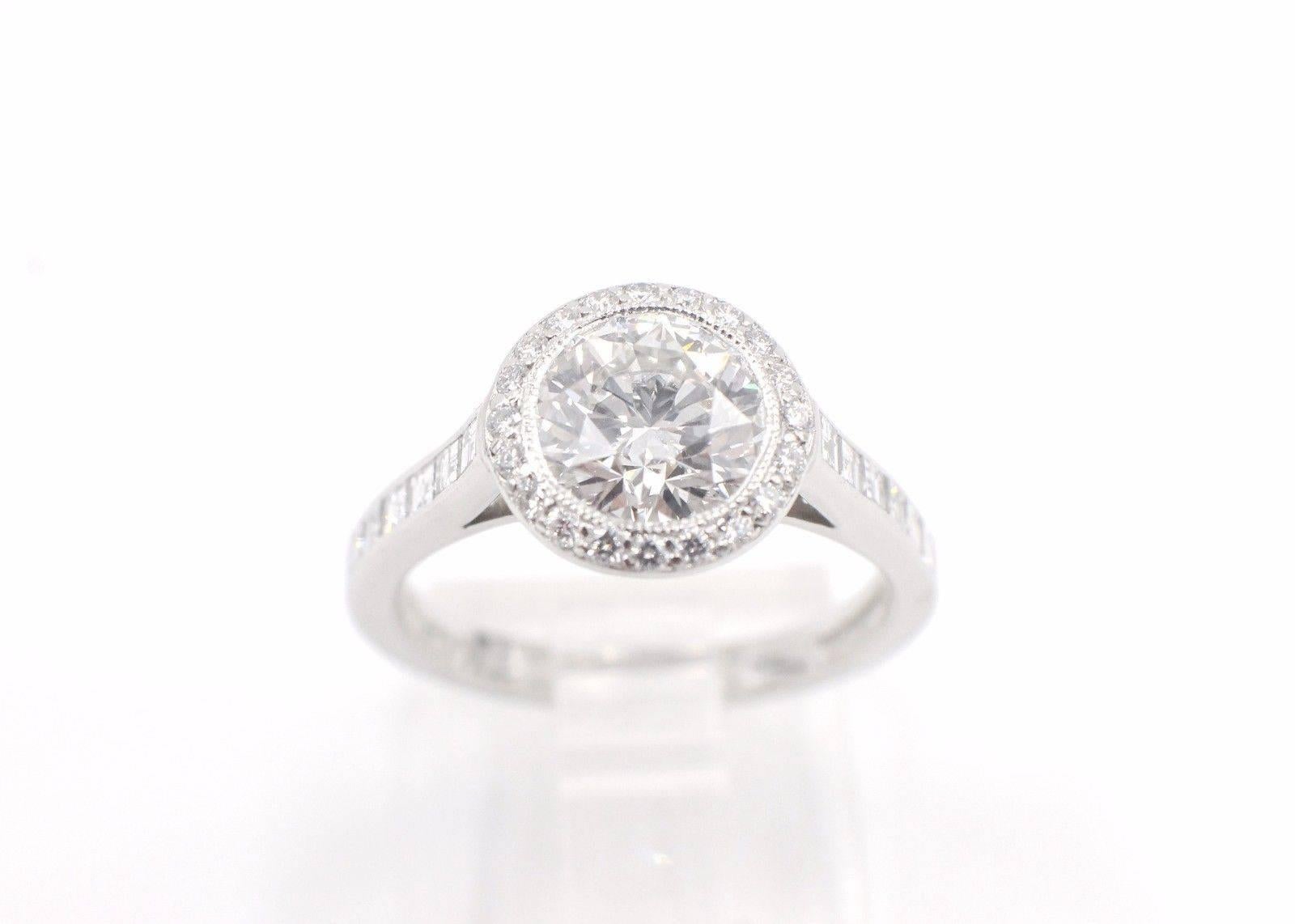 Tiffany & Co Diamond Engagement Ring Round Brilliant 2.27 TCW Bead Set Platinum For Sale 1