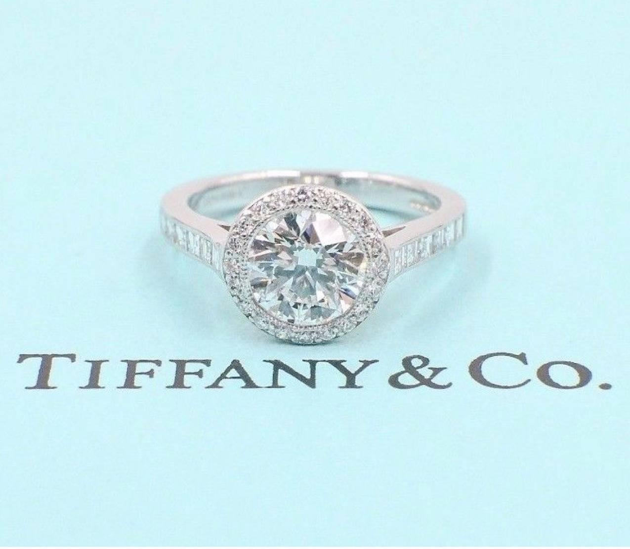 Tiffany & Co Diamond Engagement Ring Round Brilliant 2.27 TCW Bead Set Platinum For Sale 3