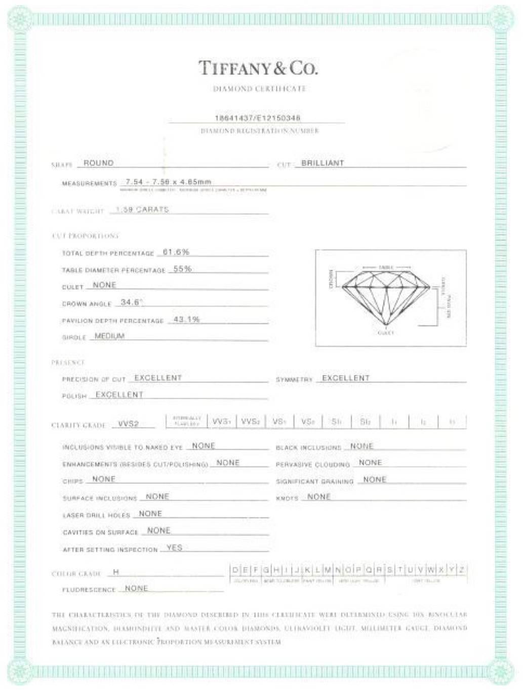 Tiffany & Co Diamond Engagement Ring Round Brilliant 2.27 TCW Bead Set Platinum For Sale 4