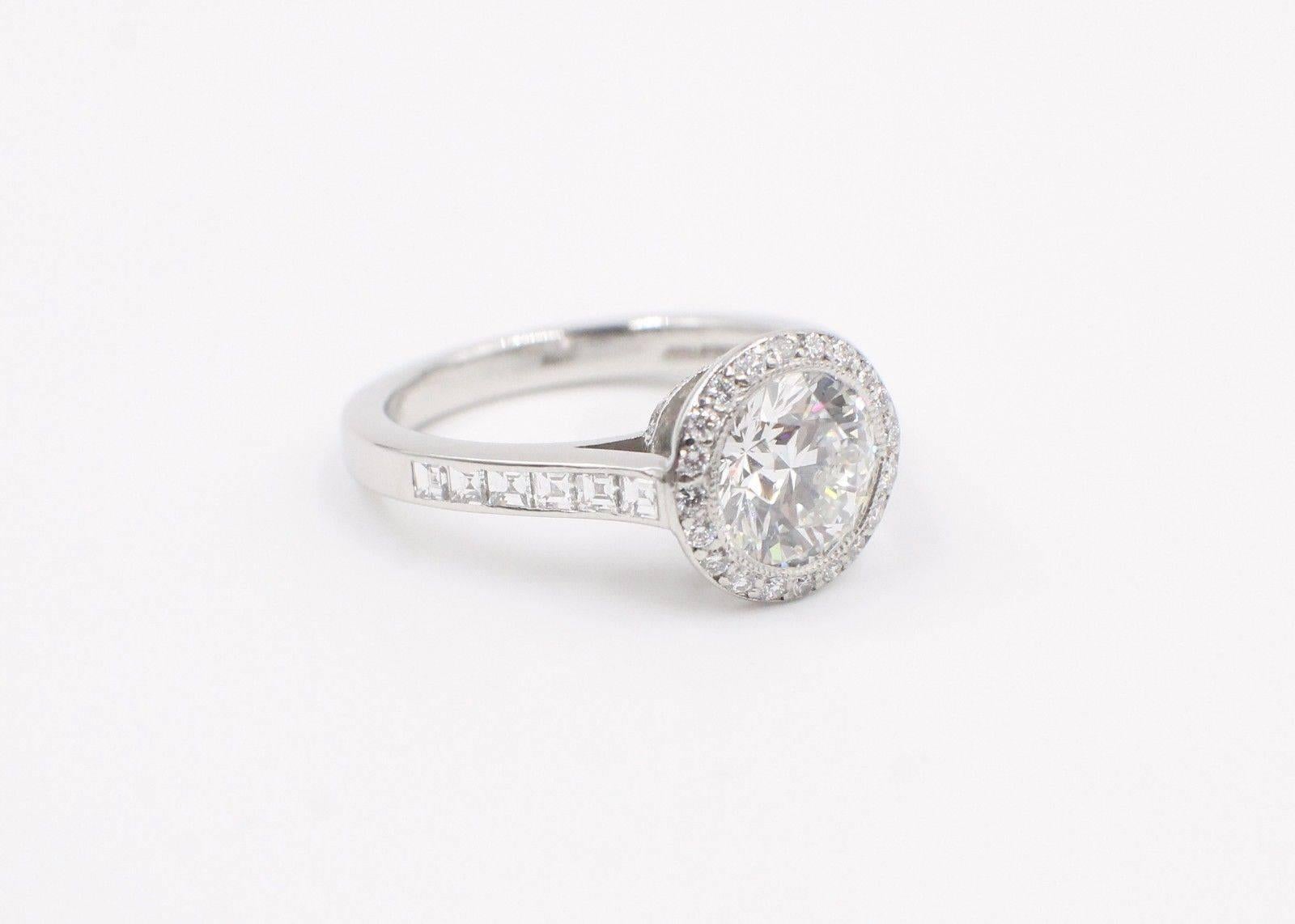 Round Cut Tiffany & Co Diamond Engagement Ring Round Brilliant 2.27 TCW Bead Set Platinum For Sale