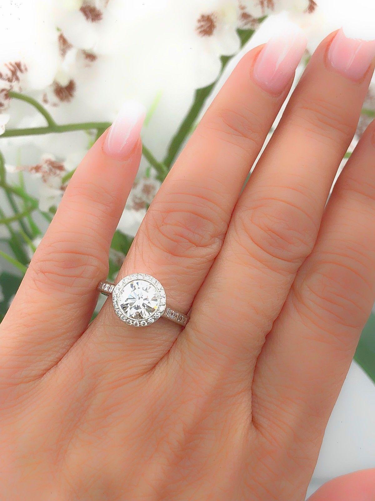 Women's Tiffany & Co Diamond Engagement Ring Round Brilliant 2.27 TCW Bead Set Platinum For Sale