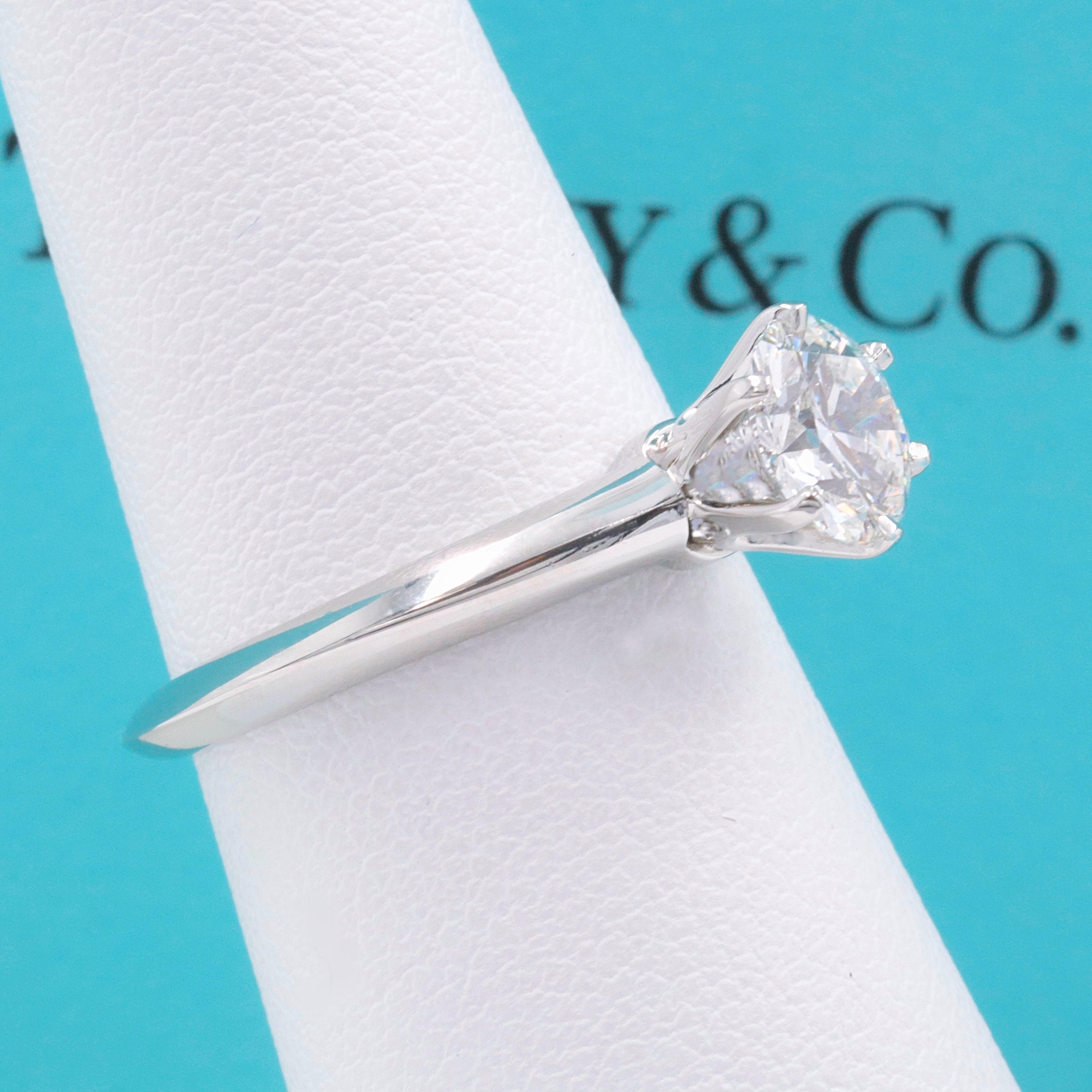 Tiffany & Co. Diamond Ring Round Solitaire 0.96 Carat E VS1 Papers Box 3