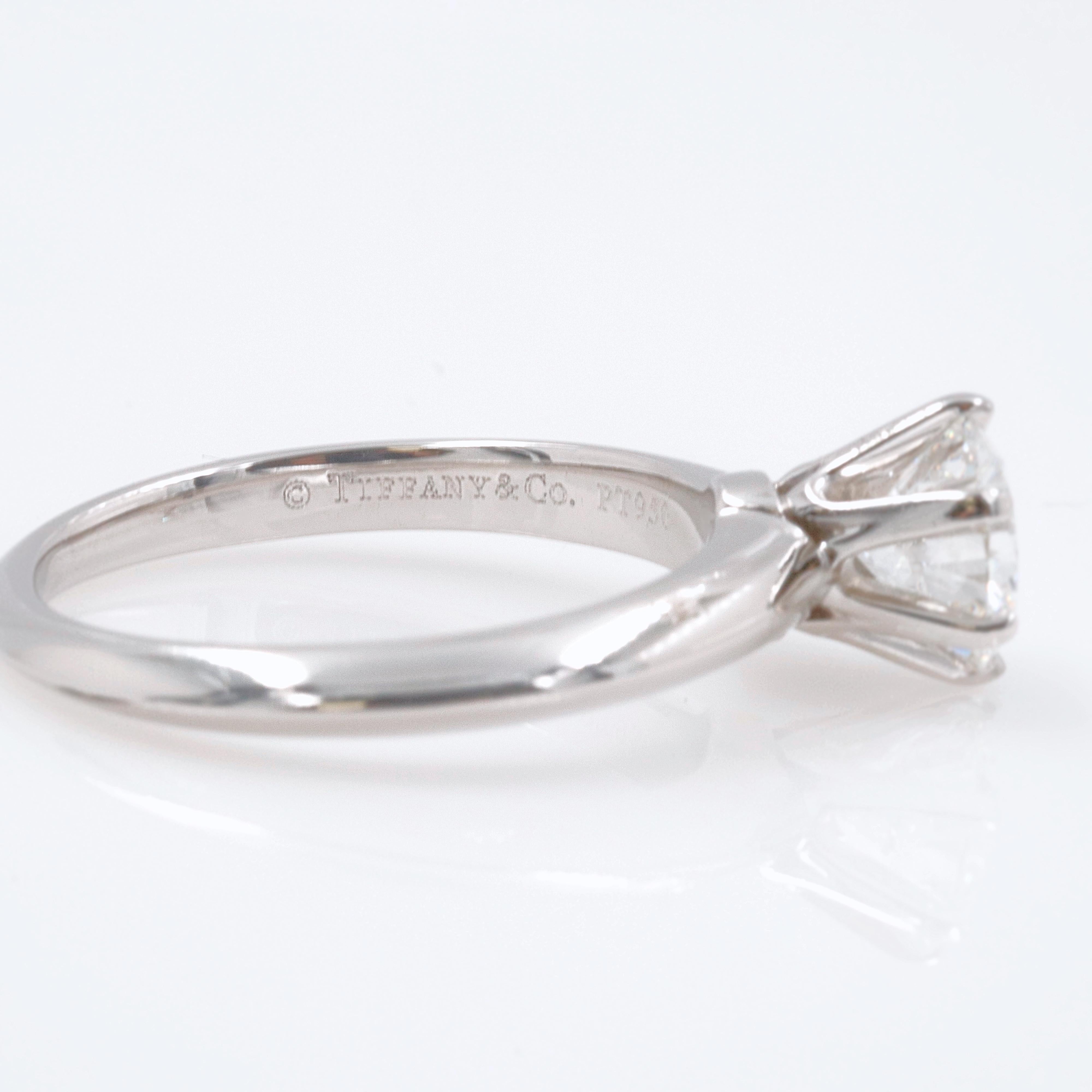 Tiffany & Co. Diamond Ring Round Solitaire 0.96 Carat E VS1 Papers Box 1