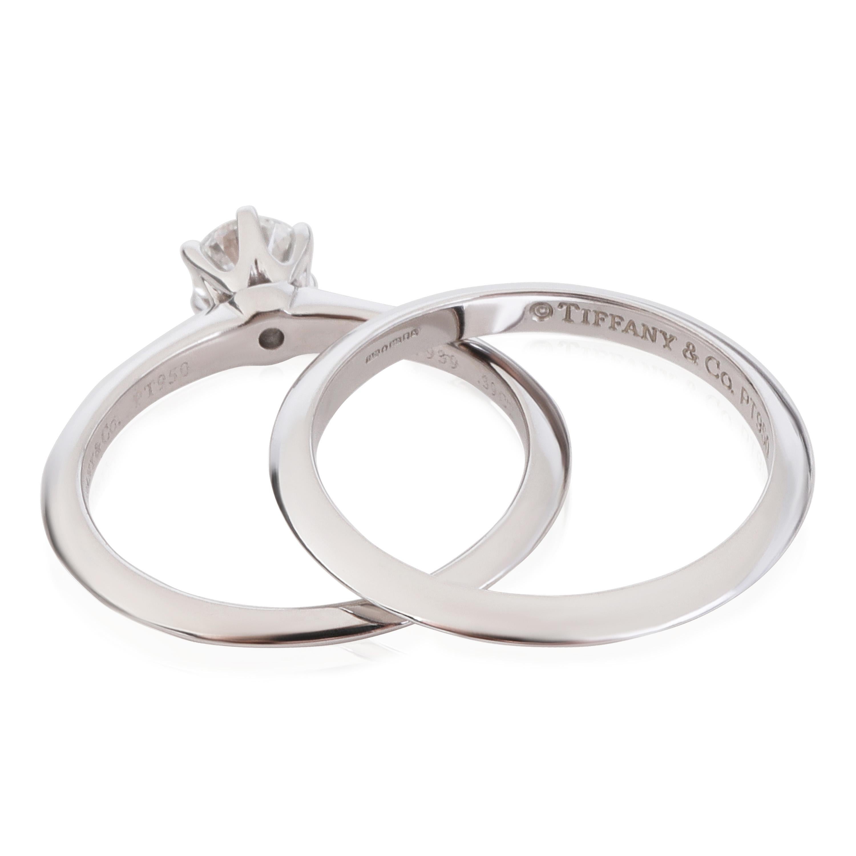 Round Cut Tiffany & Co. Diamond Engagement Wedding Set in Platinum '0.39 Ct E/VVS2'