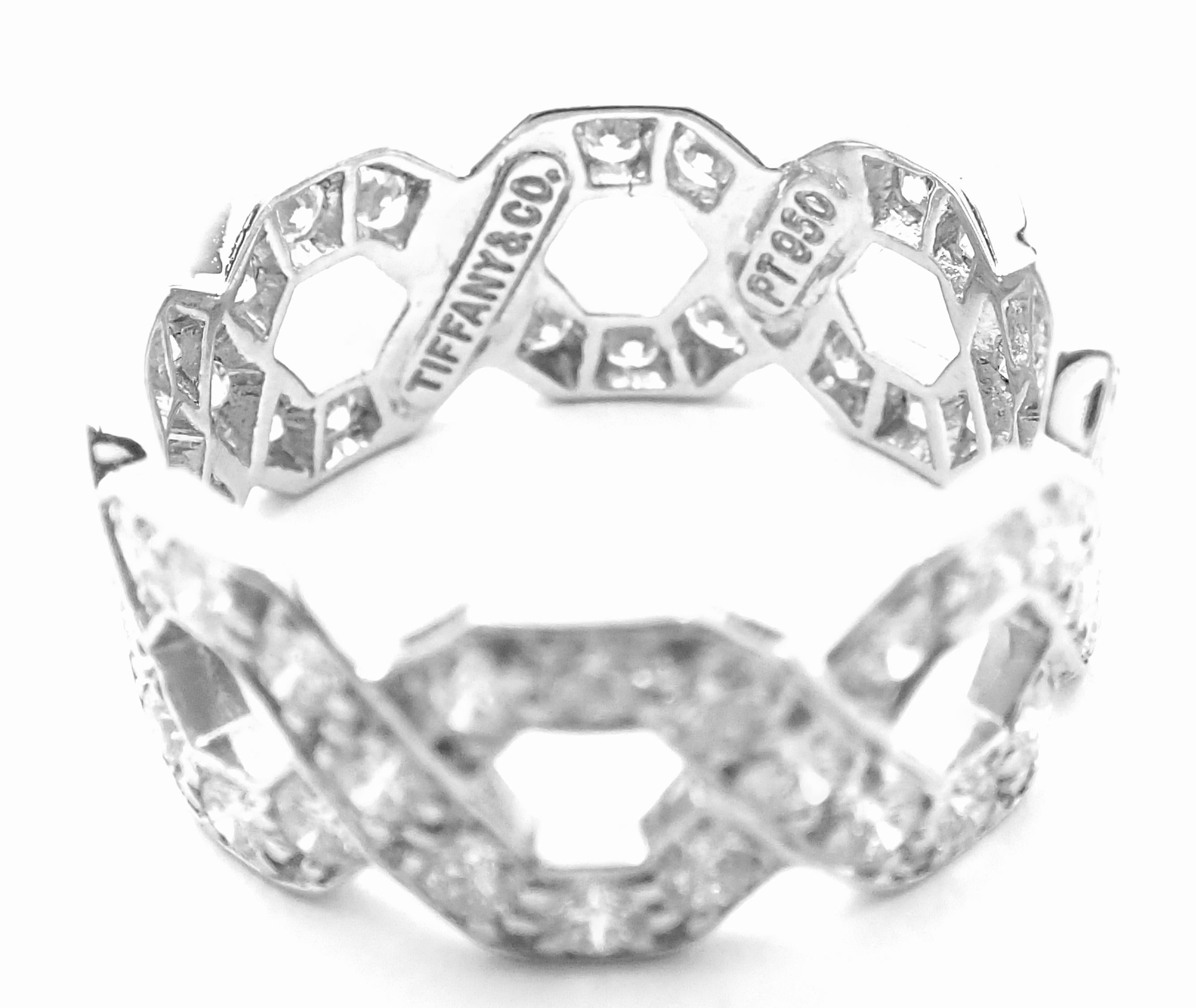 Tiffany & Co Platinum Diamond Eternal Wide Link Band Ring. 
With 72 Round Brilliant Cut Diamond VS1 clarity, G color, Total weight Approximately 1.70ct
Measurements: 
Ring Size: 5.5
Weight: 19.2 grams
Band Width: 8mm
Stamped Hallmarks: Tiffany&Co