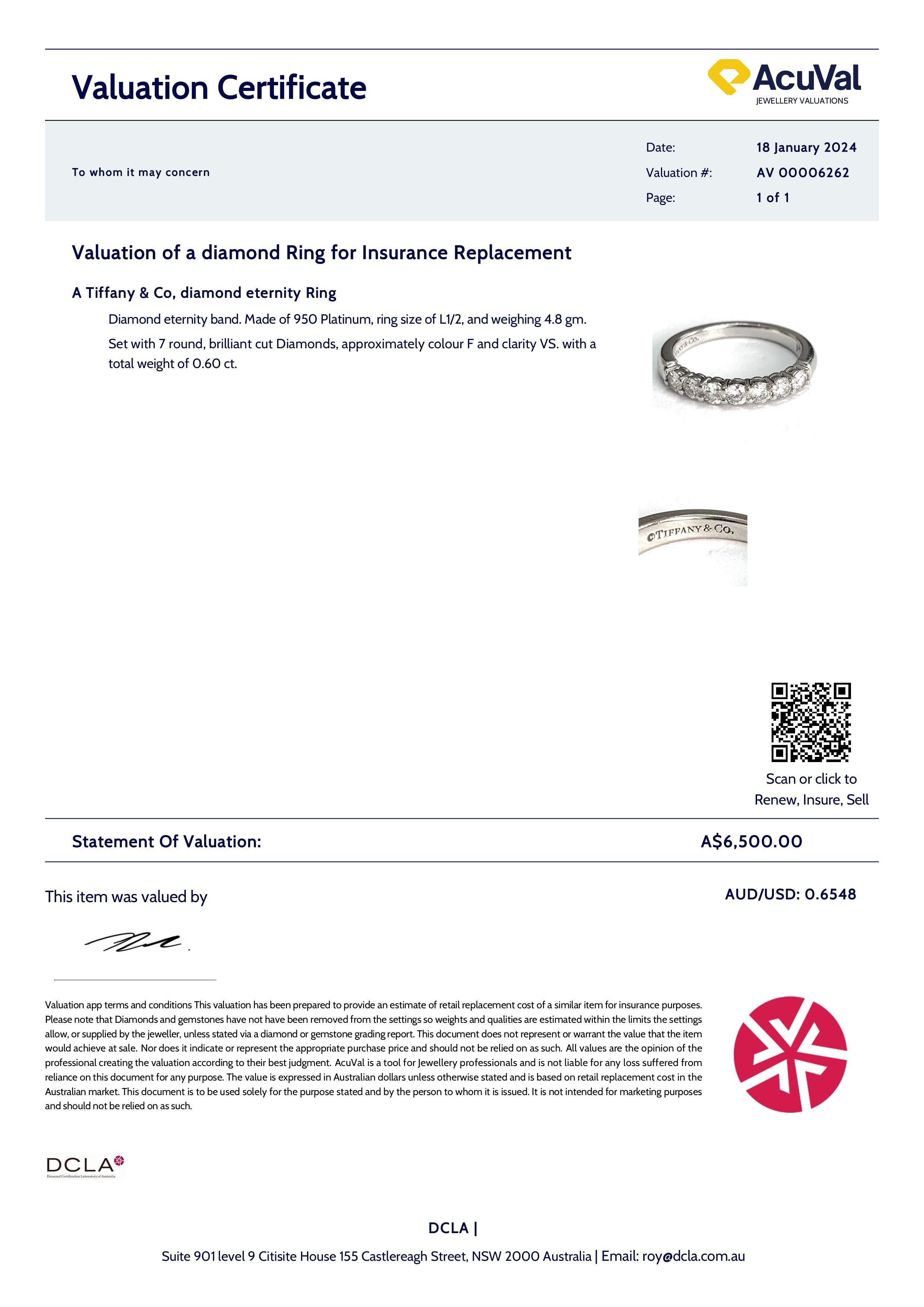Eternity-Ring mit 0.60 Karat Diamanten von Tiffany & Co im Angebot 2