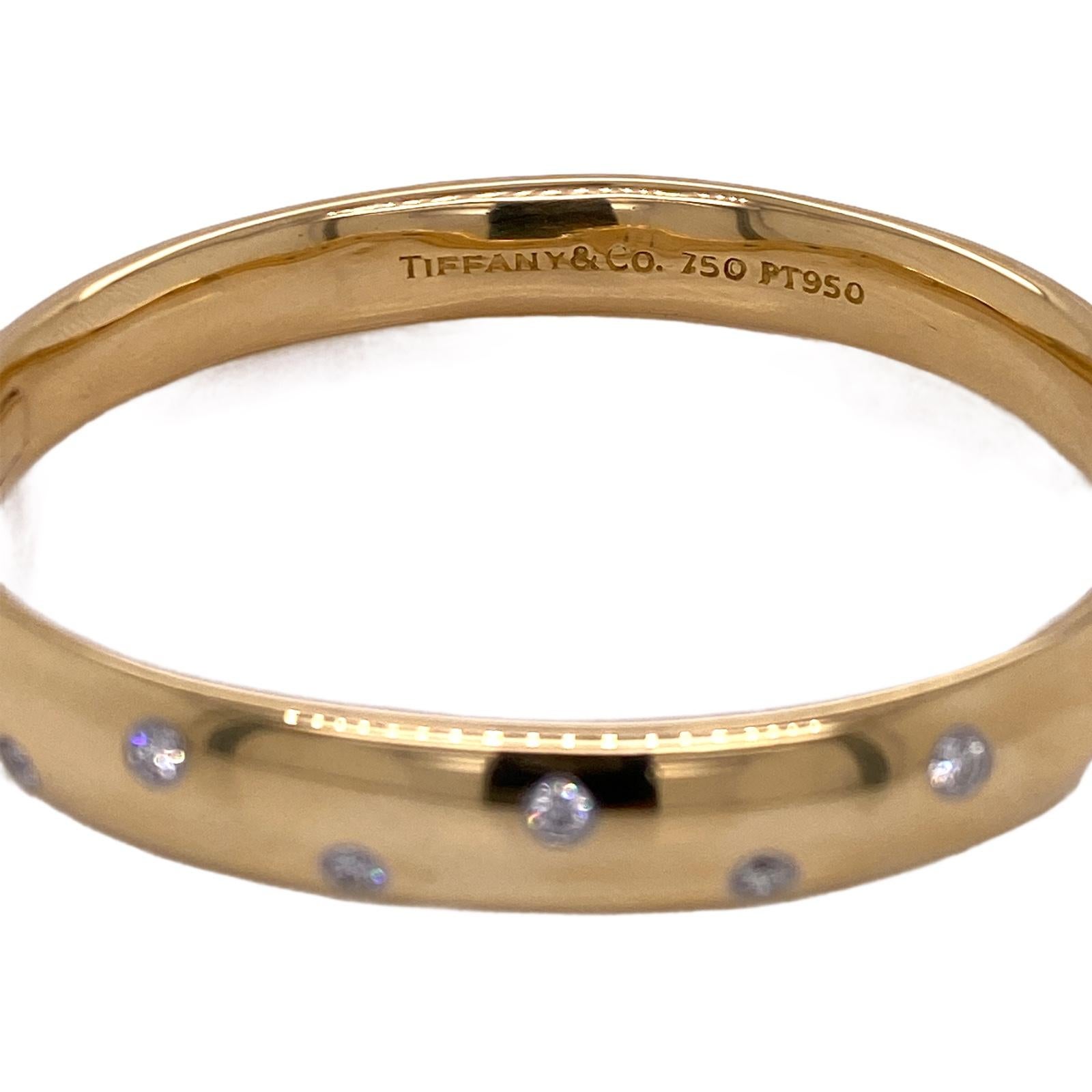 Modern Tiffany & Co. Diamond Etoile 18 Karat Yellow Gold Wide Hinged Bangle Bracelet