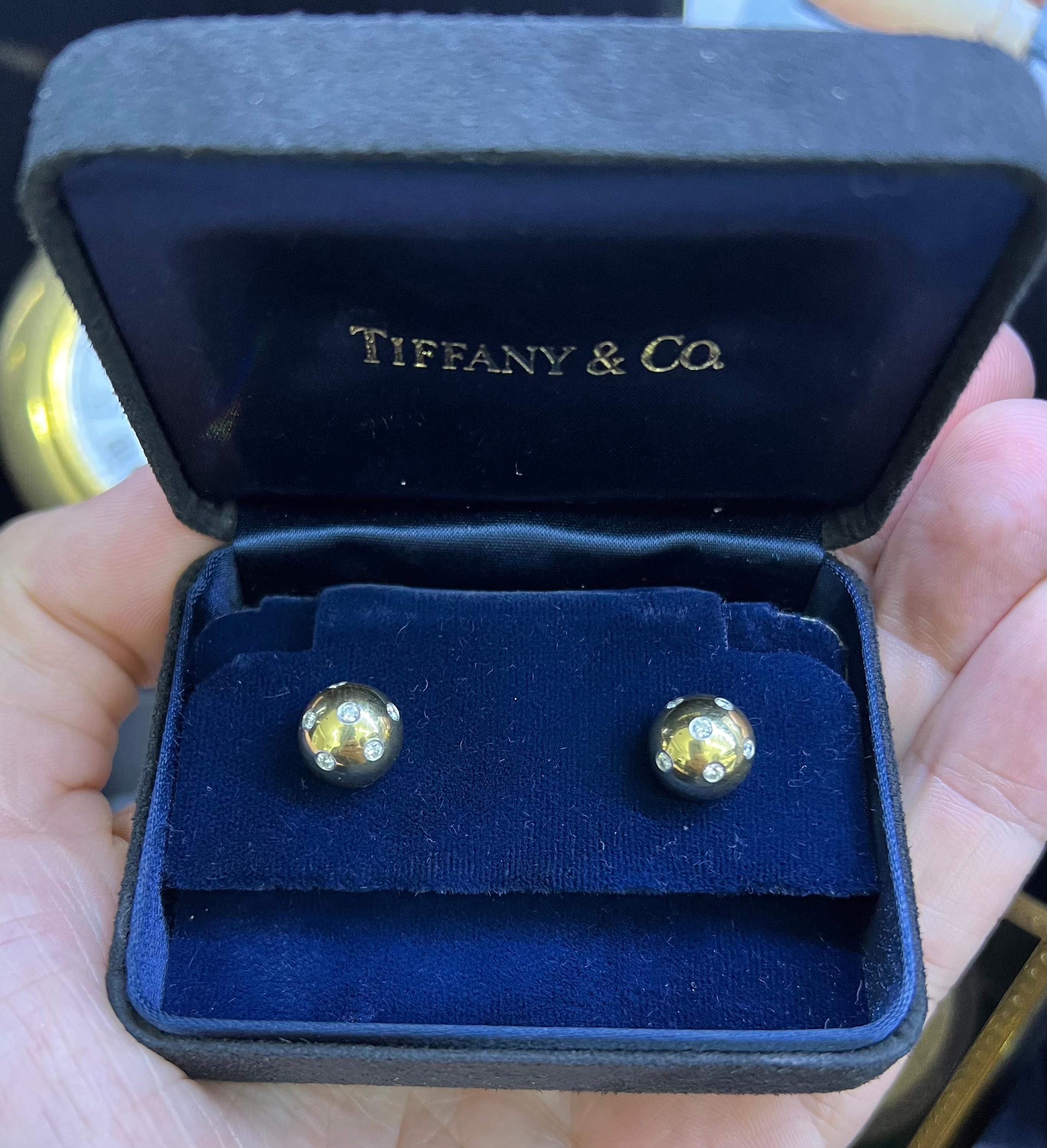 Retro Tiffany & Co. Diamond Etoile Ball Stud Earrings 18k & Platinum 