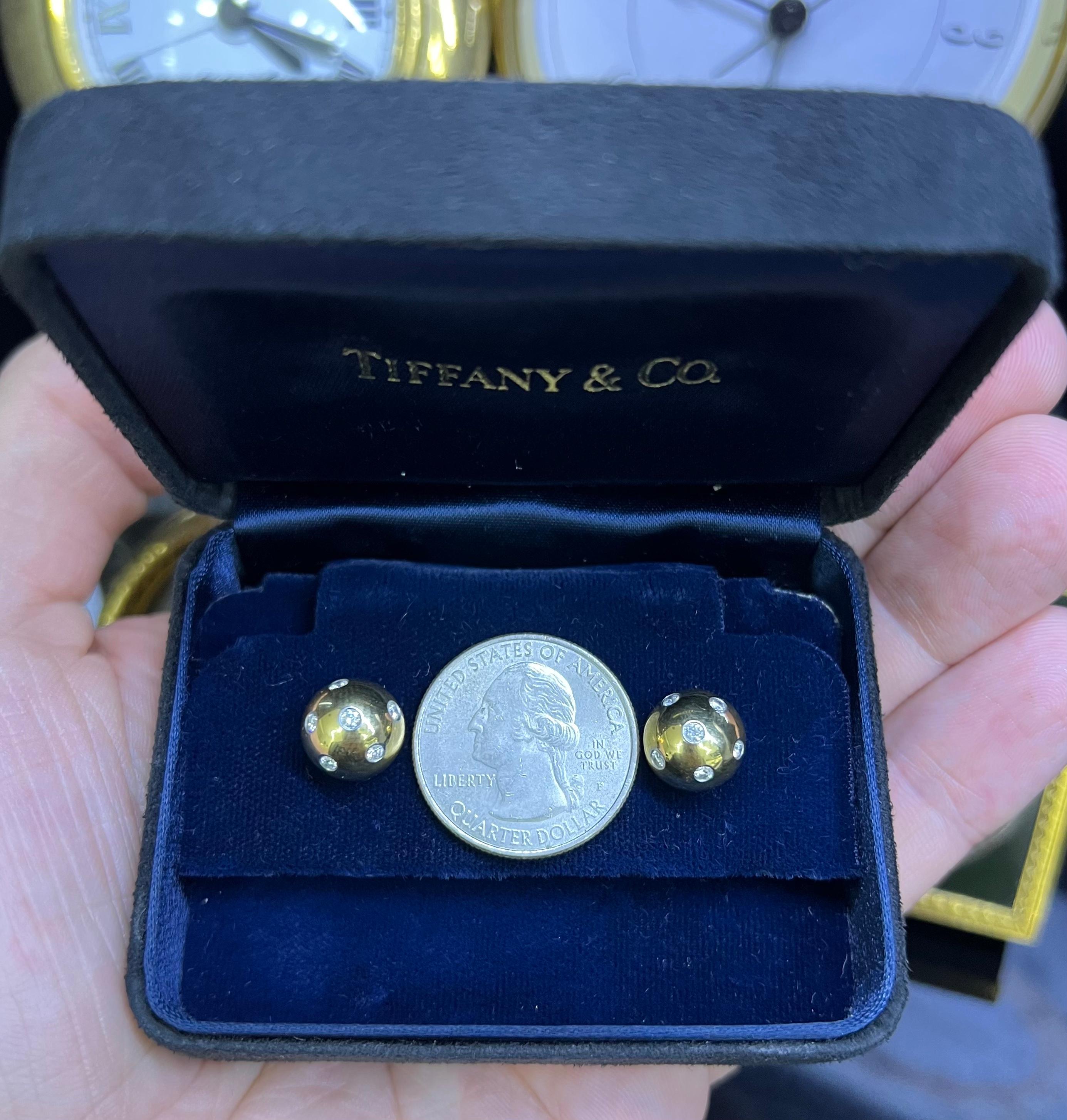 Round Cut Tiffany & Co. Diamond Etoile Ball Stud Earrings 18k & Platinum 