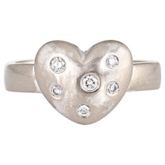 Tiffany & Co. Diamond Etoile Heart Ring 18 Karat White Gold Estate Fine Jewelry