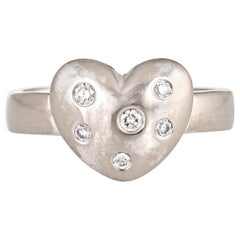 Tiffany & Co. Diamond Etoile Heart Ring 18 Karat White Gold Estate Fine Jewelry